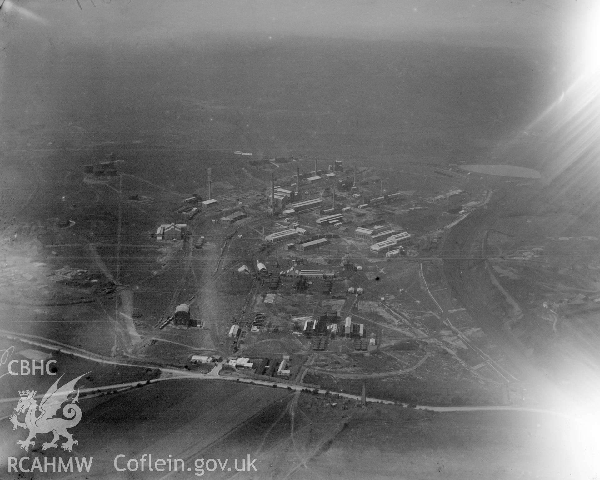 General view of the Anglo Iranian oil refinery, Llandarcy. Oblique aerial photograph, 5?x4? BW glass plate.