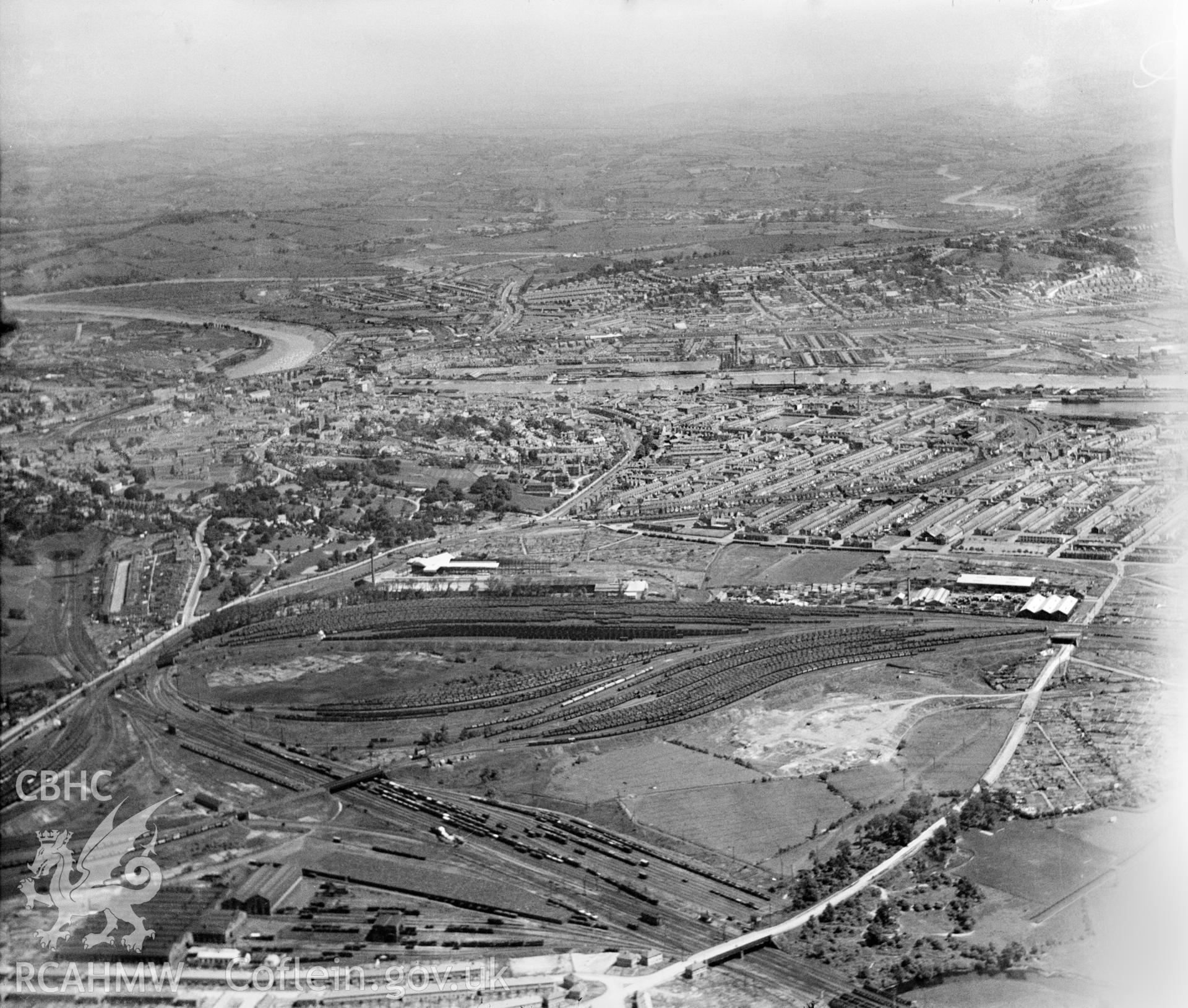 General view of Newport, oblique aerial view. 5?x4? black and white glass plate negative.