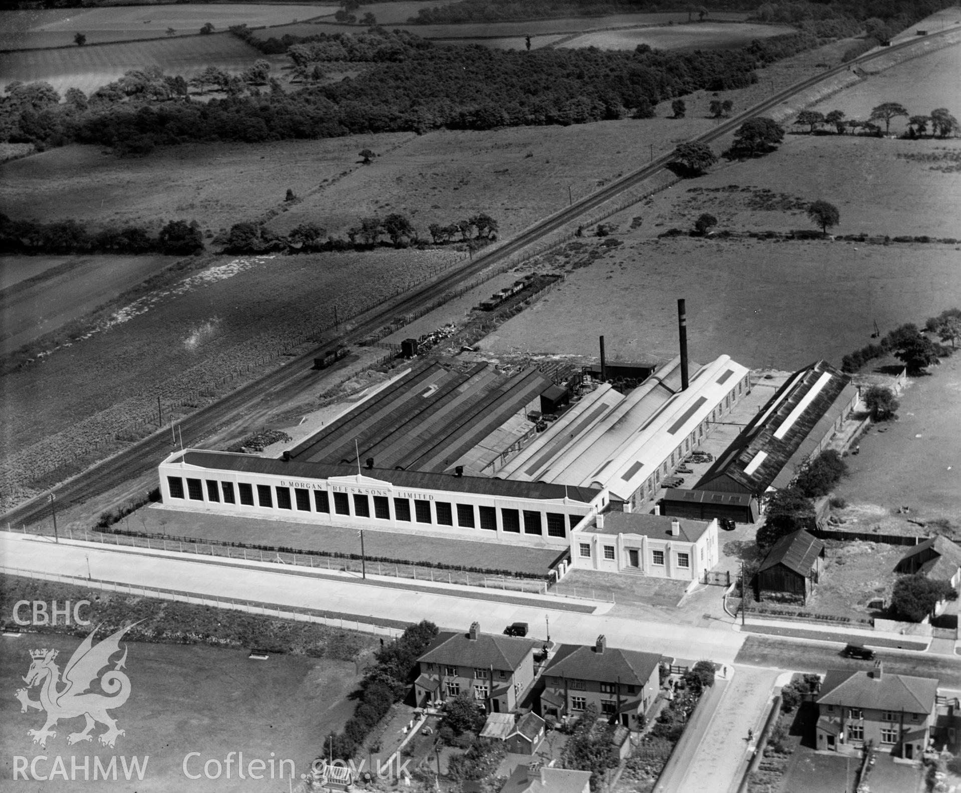 View of W. Morgan Rees & Sons Ltd. Works at Whitchurch, oblique aerial view. 5?x4? black and white glass plate negative.