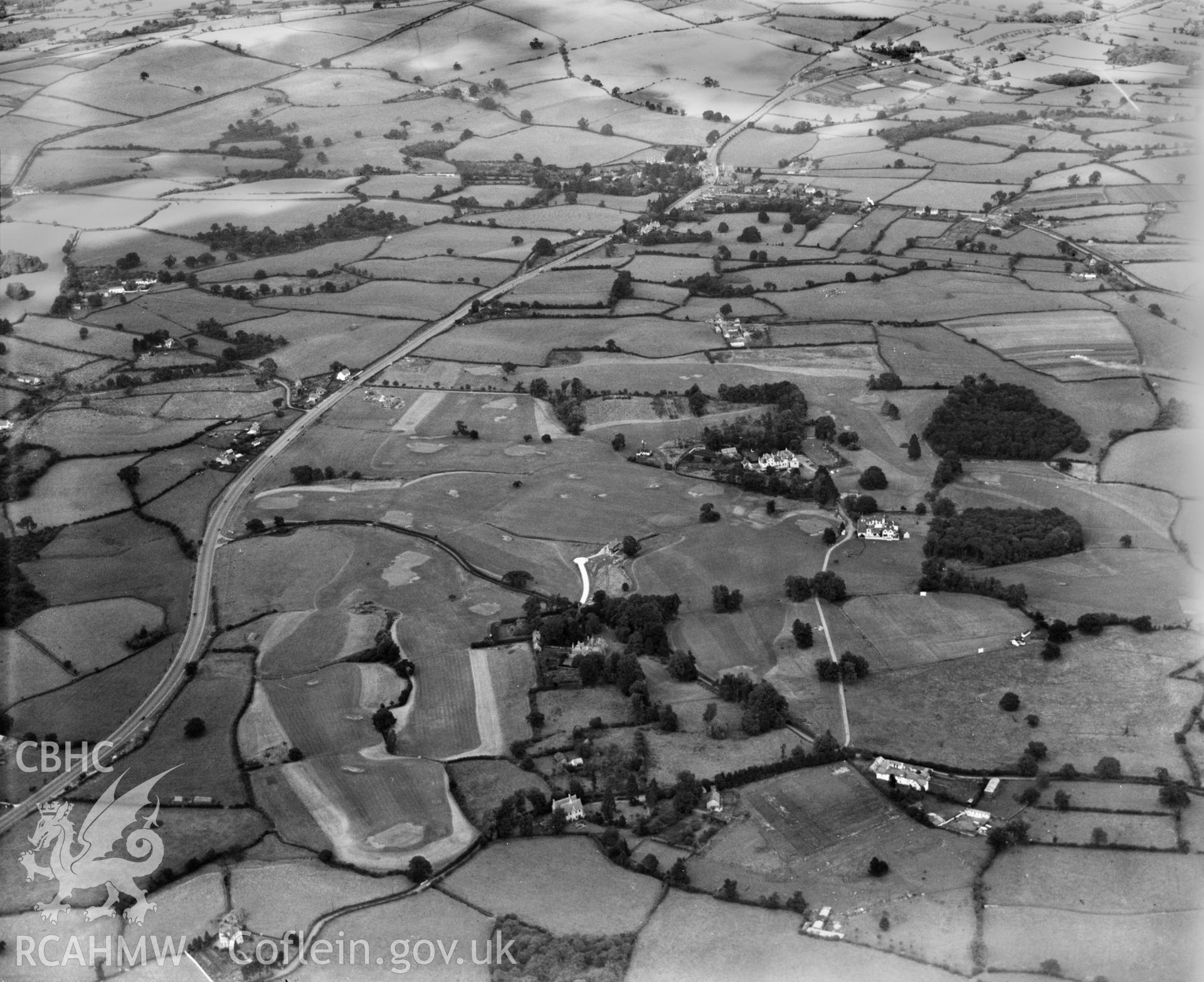 View of Llanishen golf club, oblique aerial view. 5?x4? black and white glass plate negative.