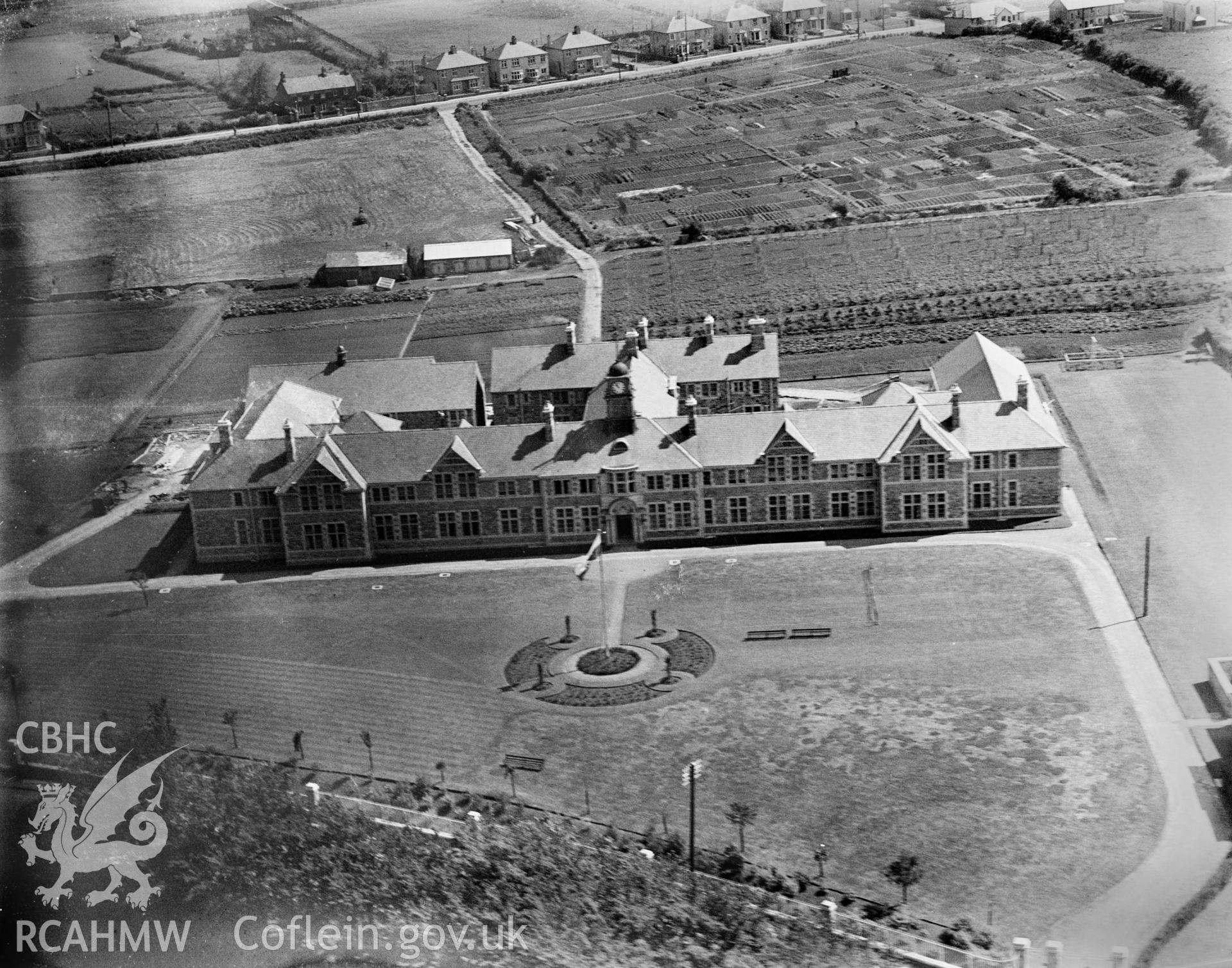 View of the School for the Blind, Bridgend, oblique aerial view. 5?x4? black and white glass plate negative.