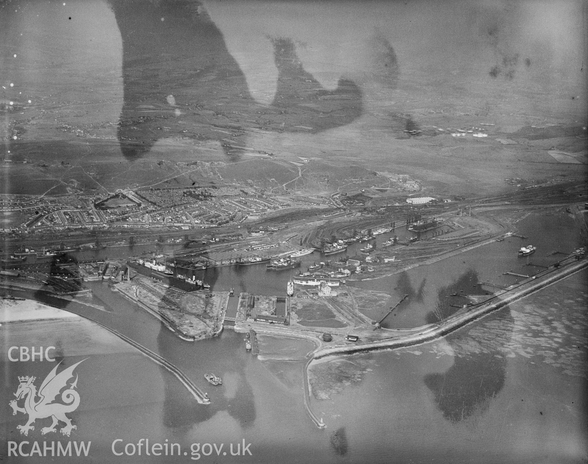Swansea docks Great Western Railway, oblique aerial view.