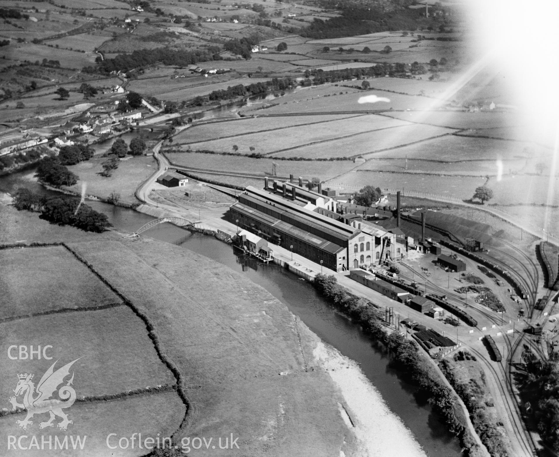View of the South Wales Electric Company,  Upper Boat Power Station, oblique aerial view. 5?x4? black and white glass plate negative.