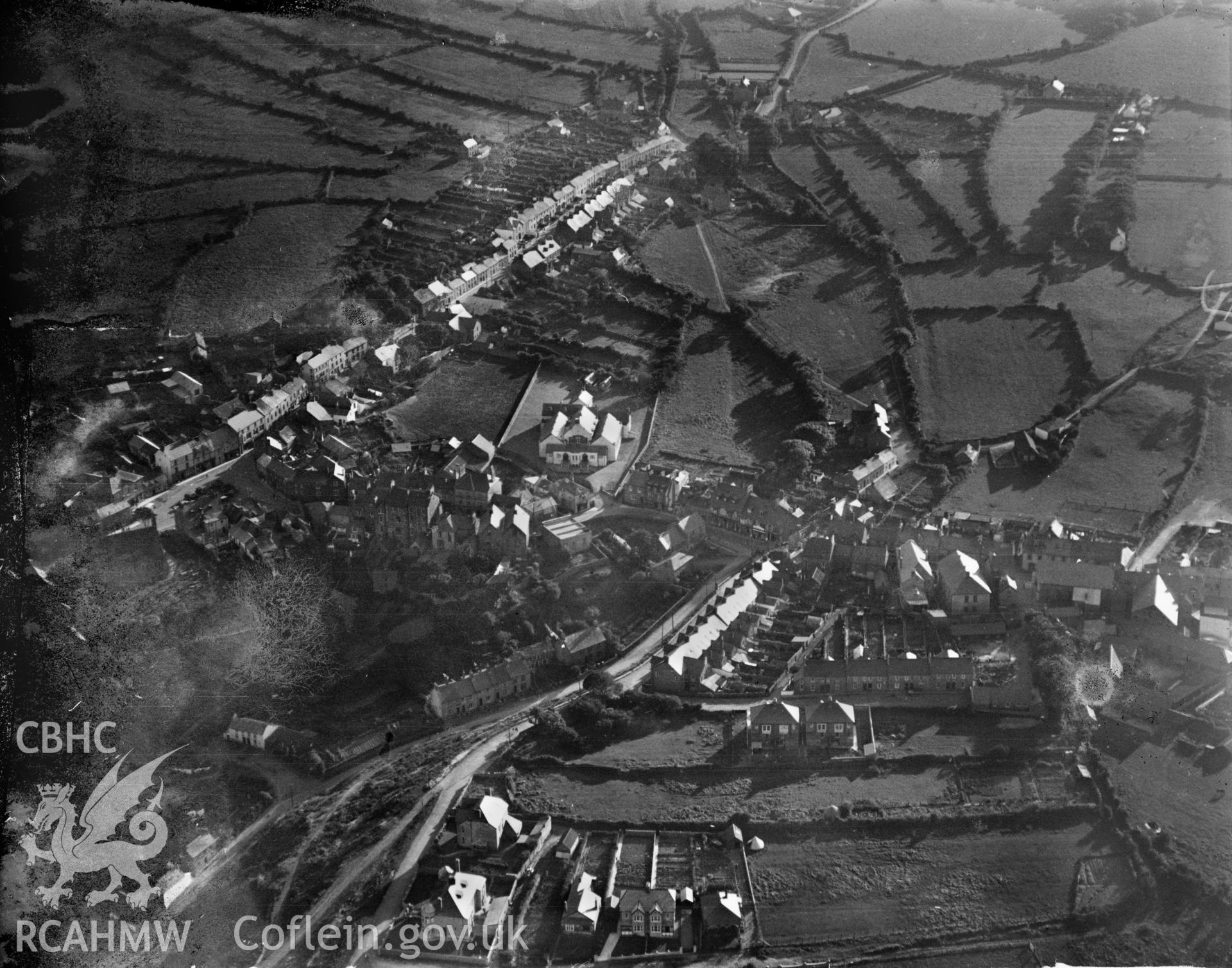 View of Fishguard, oblique aerial view. 5?x4? black and white glass plate negative.