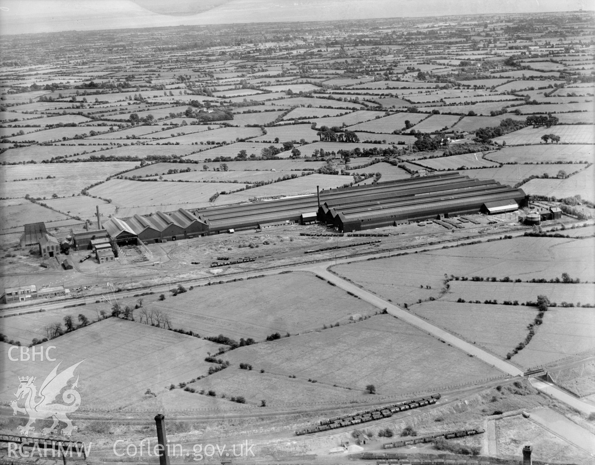 View of British Mannesmann Tube Co., Newport, oblique aerial view. 5?x4? black and white glass plate negative.
