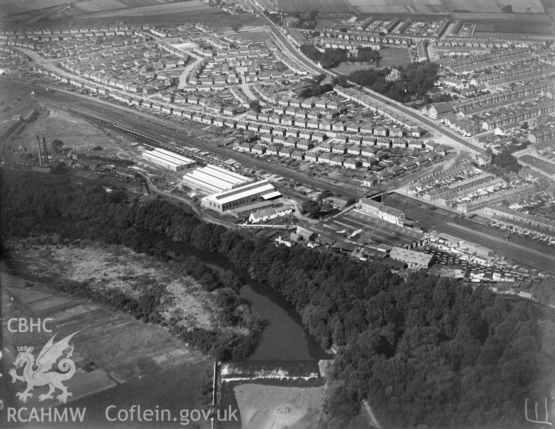 Hall Lewis & Co, Maindy, oblique aerial view. 5?x4? black and white glass plate negative.