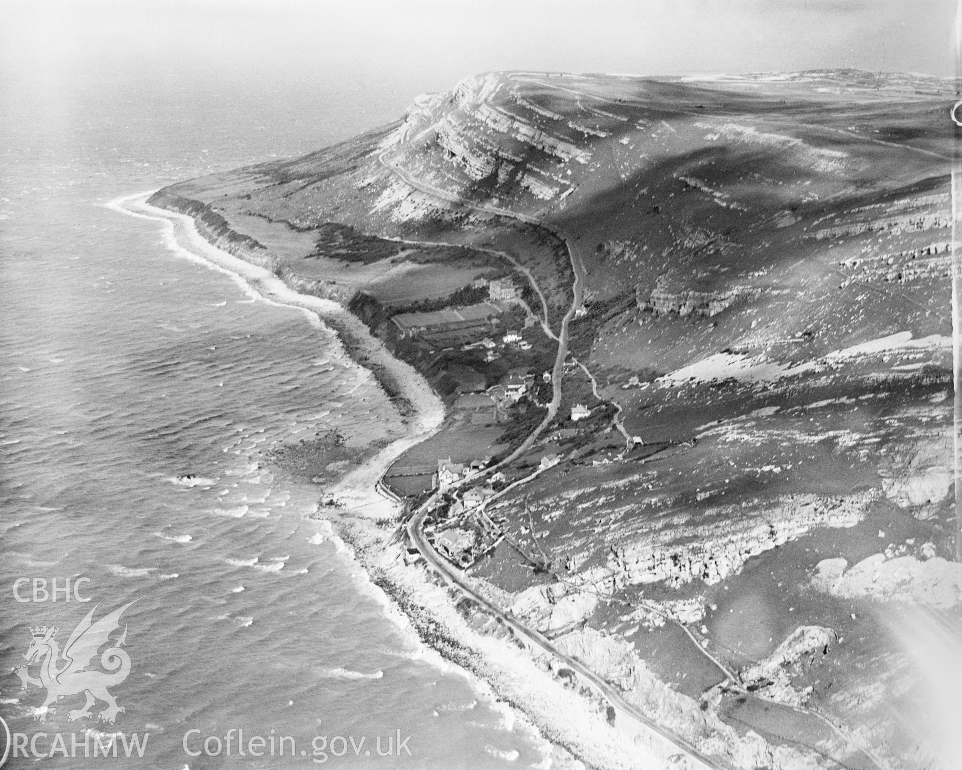 View of landscape near Llandudno, oblique aerial view. 5?x4? black and white glass plate negative.