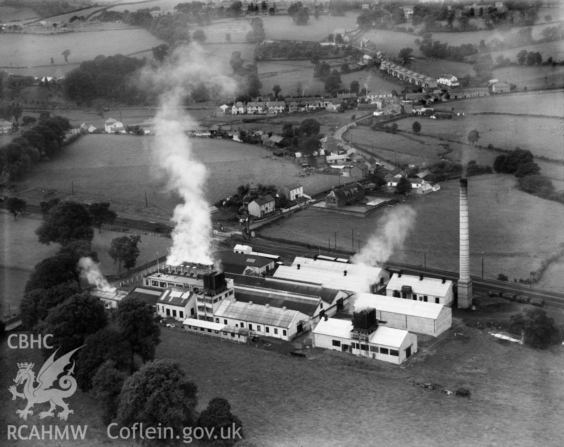 View of Johnstown Milk Factory, oblique aerial view. 5?x4? black and white glass plate negative.