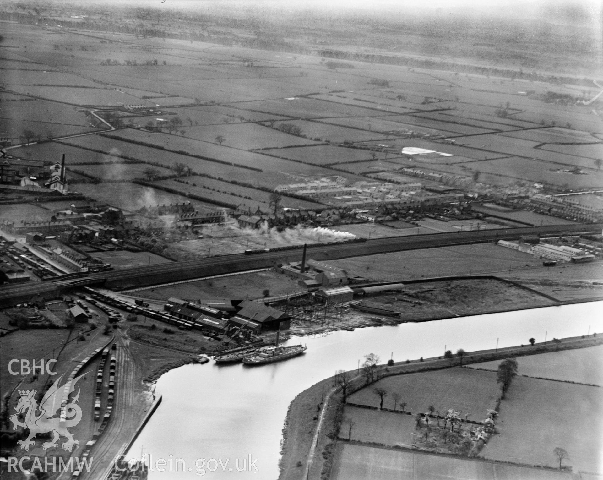 View of Crichton's shipyard, Saltney, oblique aerial view. 5?x4? black and white glass plate negative.