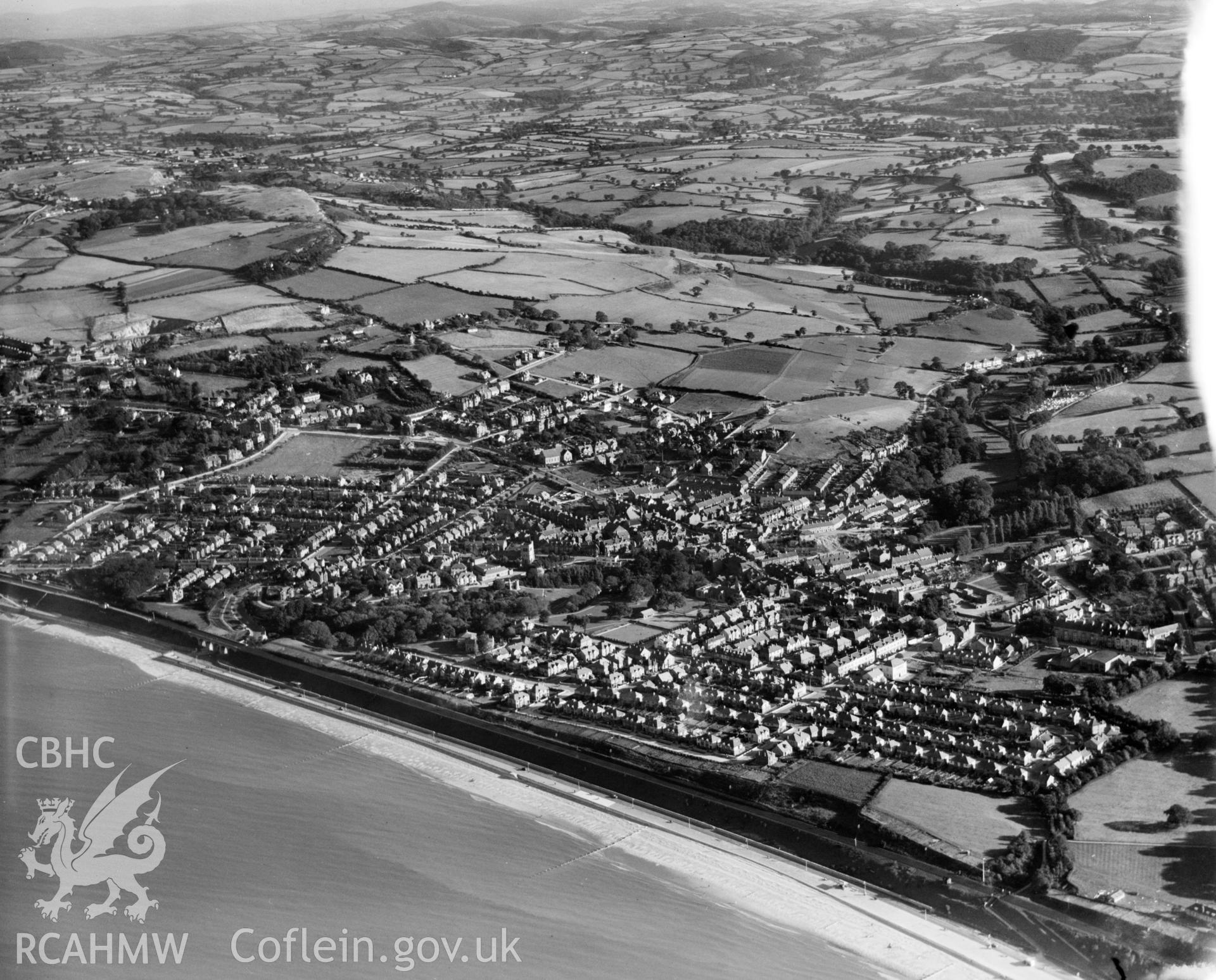 General view of Colwyn Bay, oblique aerial view. 5?x4? black and white glass plate negative.