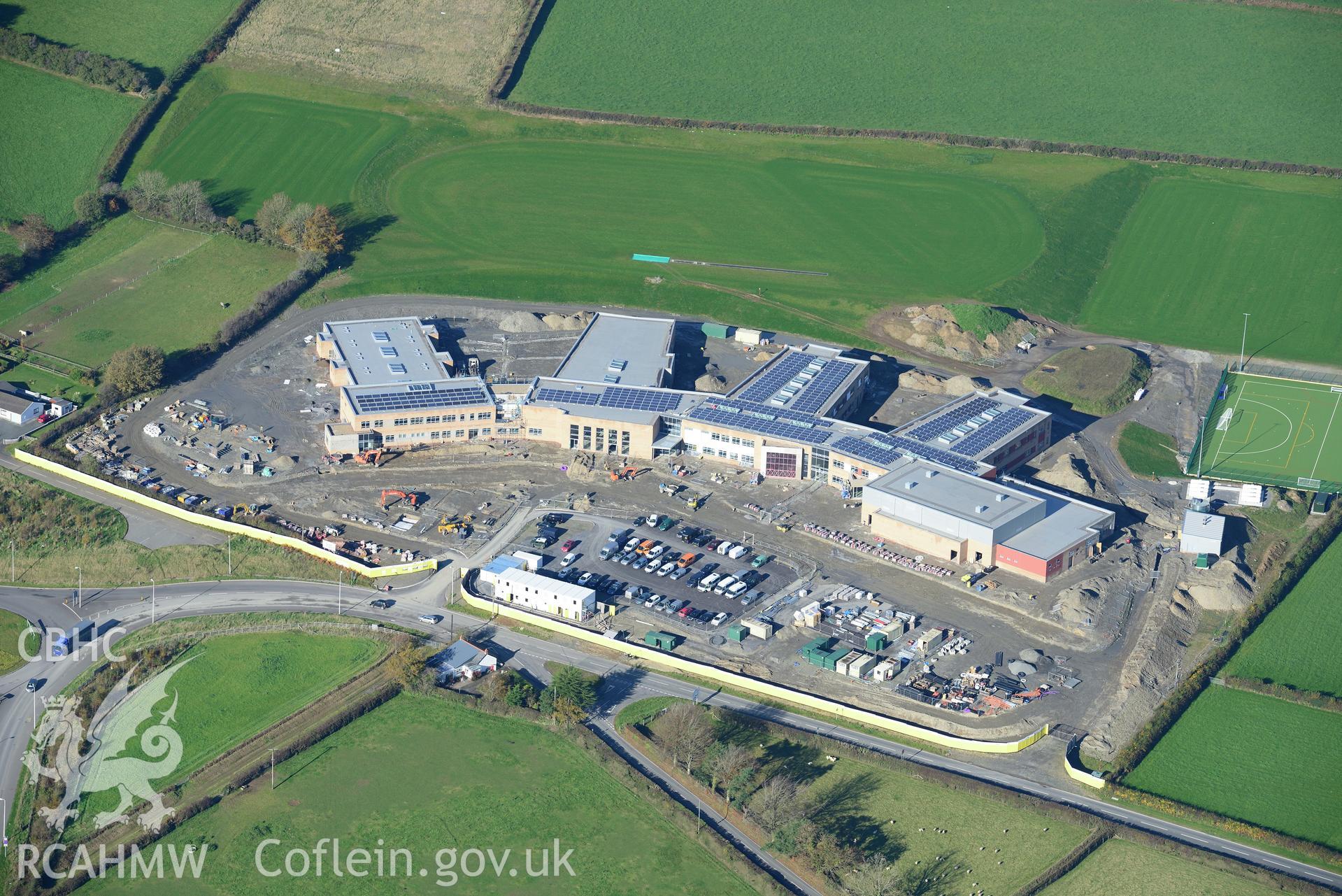 Ysgol Bro Teifi, Llandysul. Oblique aerial photograph taken during the Royal Commission's programme of archaeological aerial reconnaissance by Toby Driver on 2nd November 2015.