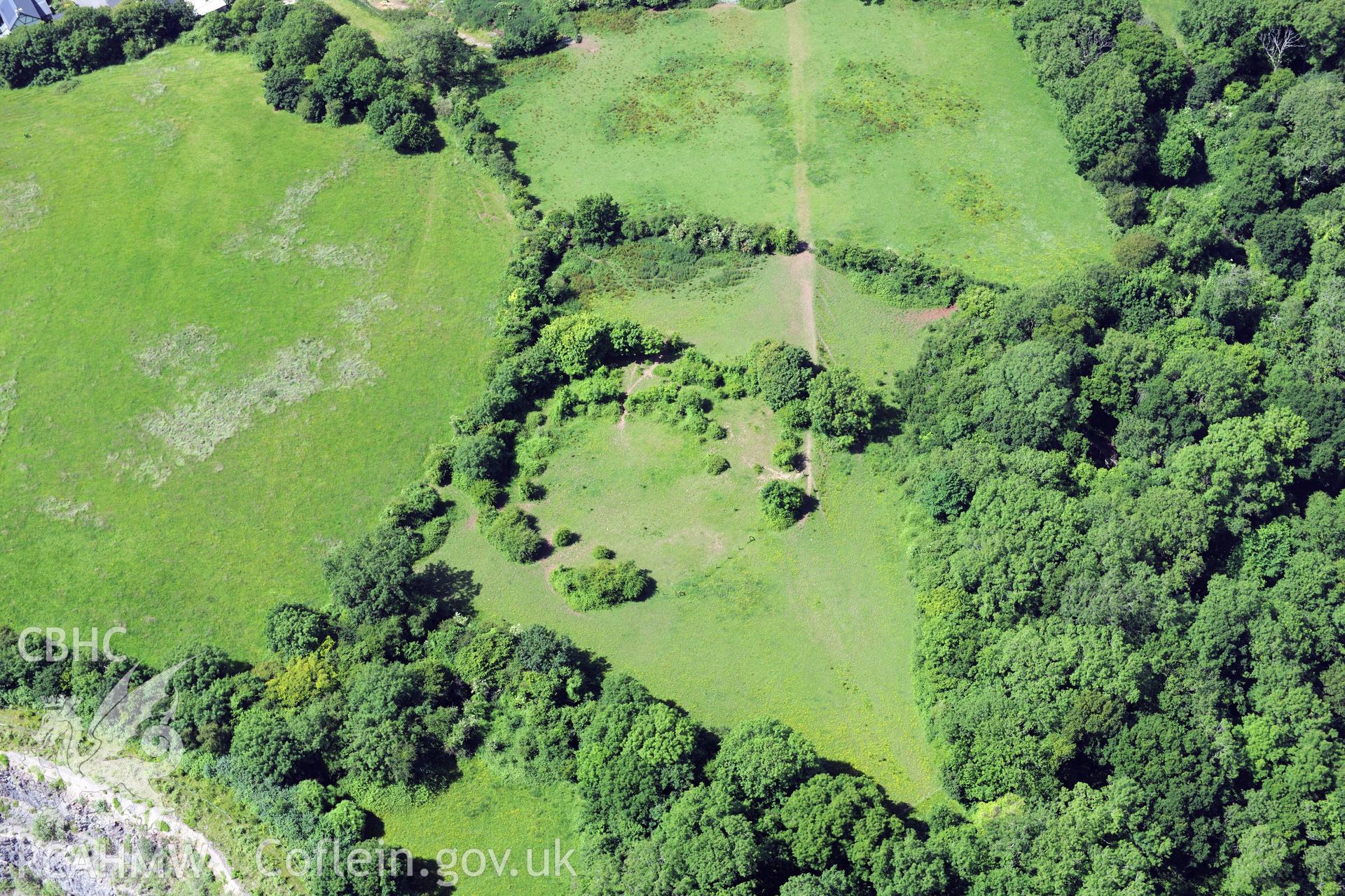 Caerau Castle Ringwork, near Cardiff. Oblique aerial photograph taken during the Royal Commission's programme of archaeological aerial reconnaissance by Toby Driver on 29th June 2015.