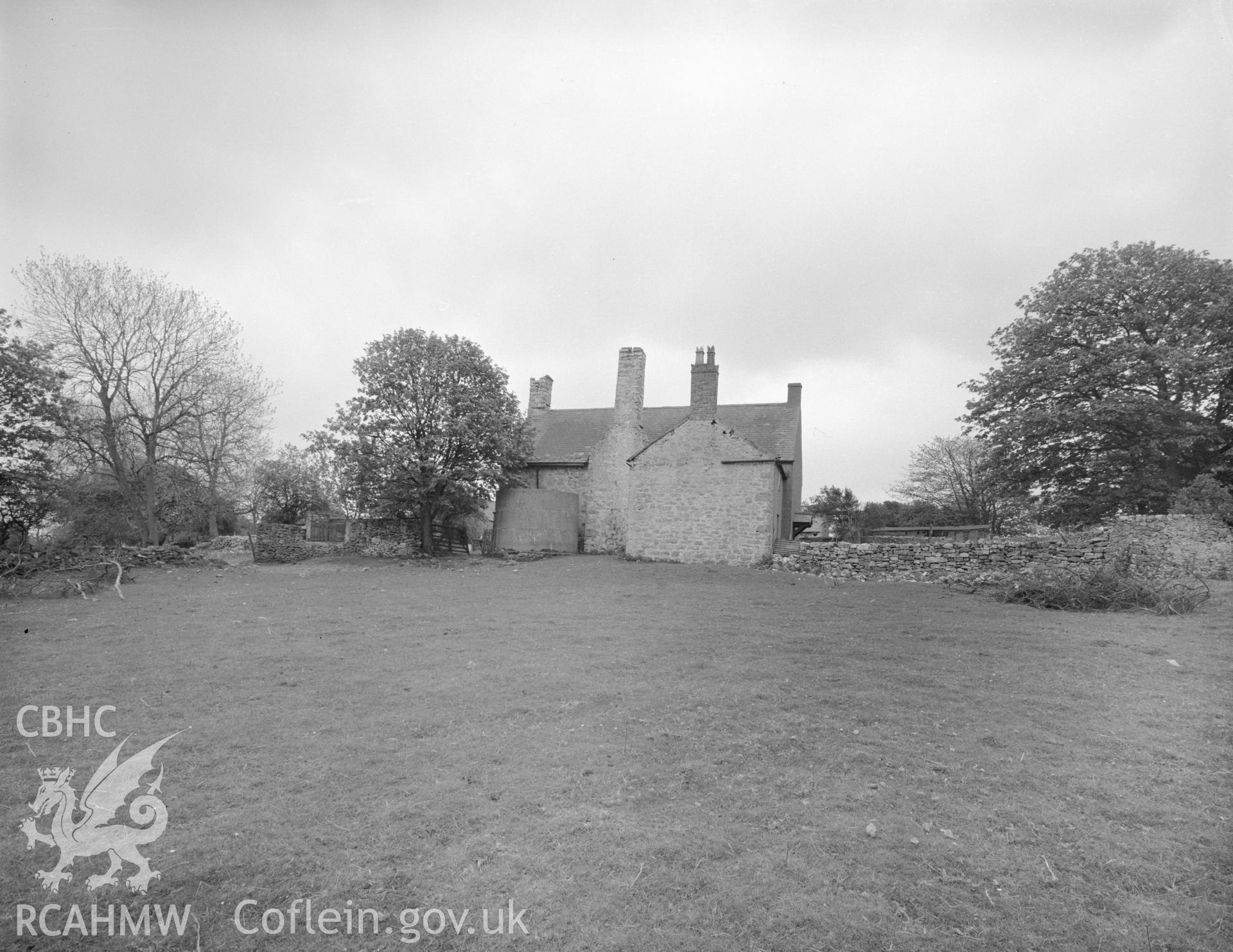 Digital copy of a black and white negative showing exterior rear view of Pen y Cefn, Flintshire.