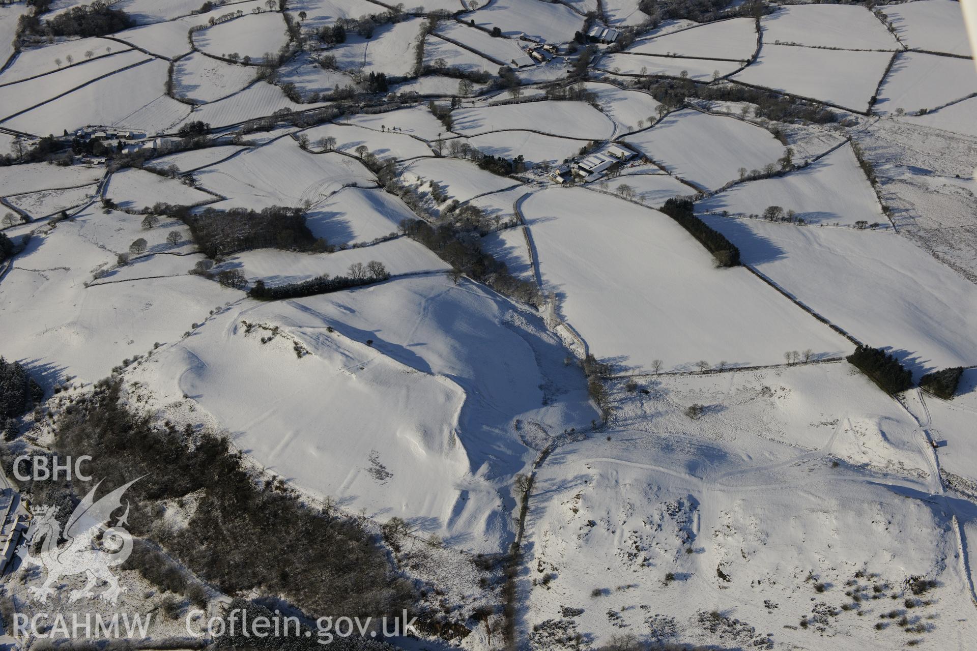 Graig Fawr camp, Glaswcwm, south east of Llandrindod Wells. Oblique aerial photograph taken during the Royal Commission?s programme of archaeological aerial reconnaissance by Toby Driver on 15th January 2013.