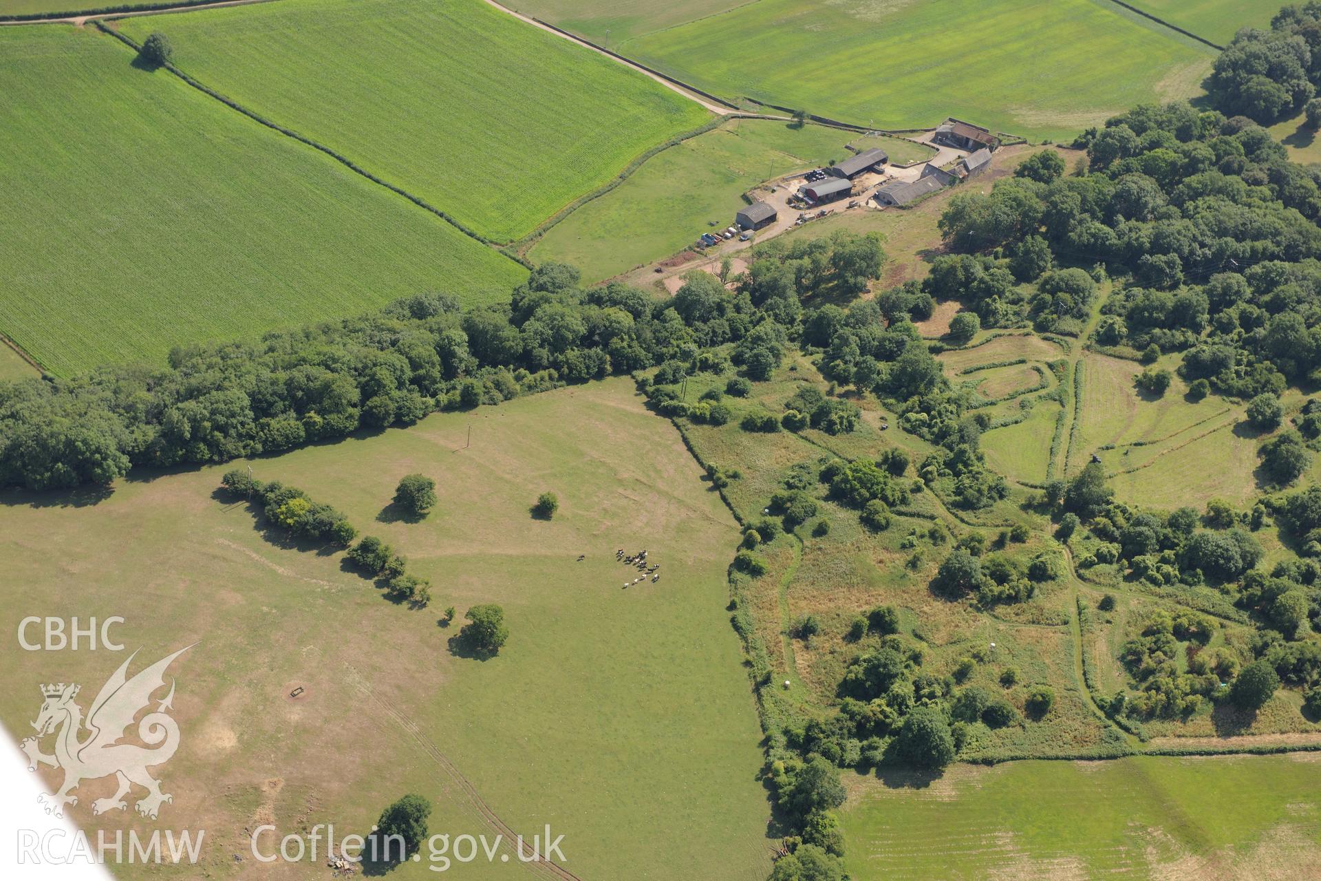 Runston medieval village and Runston farm (including late 18th or early 19th century barn), Mathern, south west of Chepstow. Oblique aerial photograph taken during the Royal Commission?s programme of archaeological aerial reconnaissance by Toby Driver on