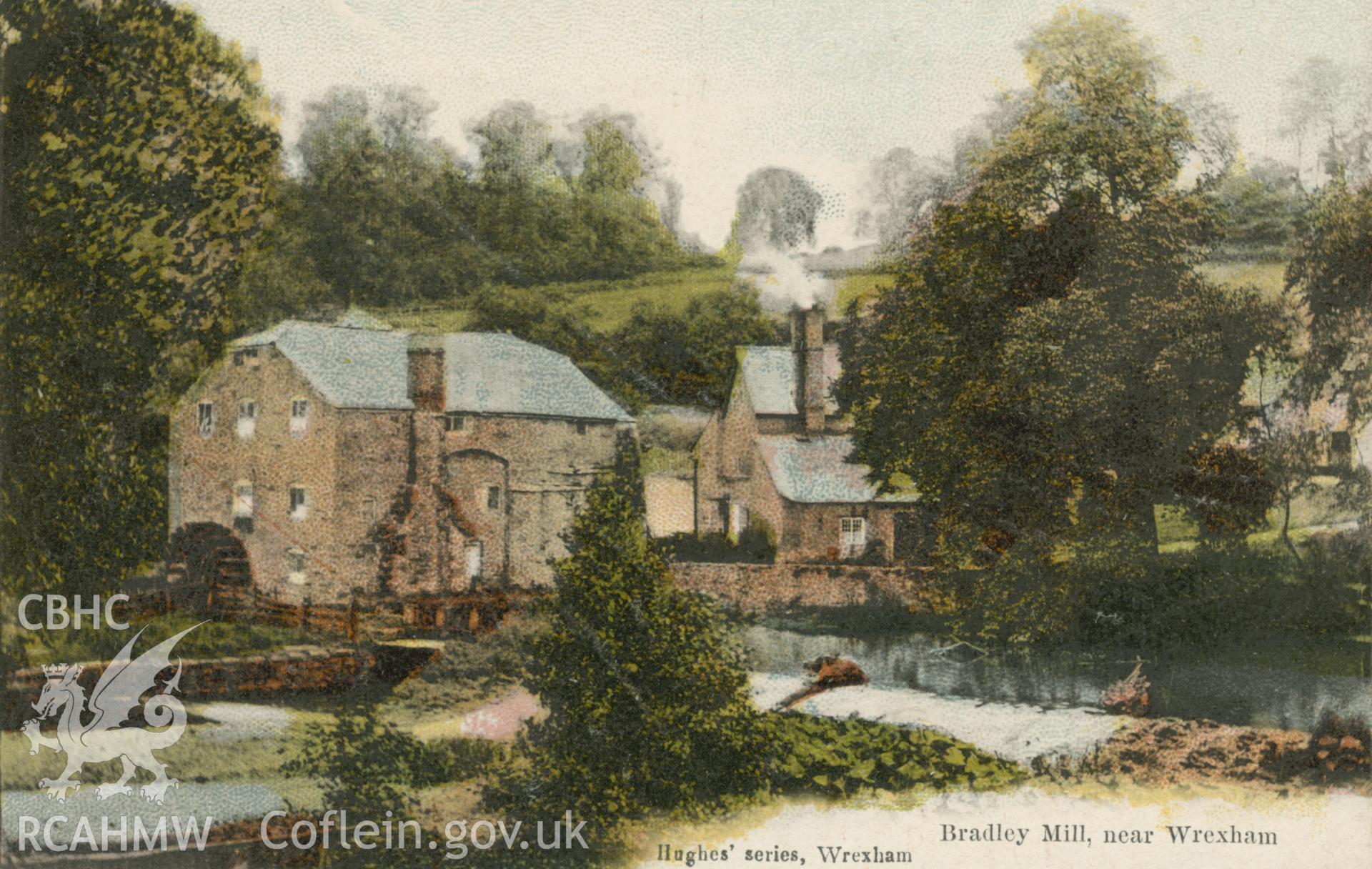 Digital copy of an undated postcard from the Dave Davies Collection showing a view of Bradley Mill near Wrexham.