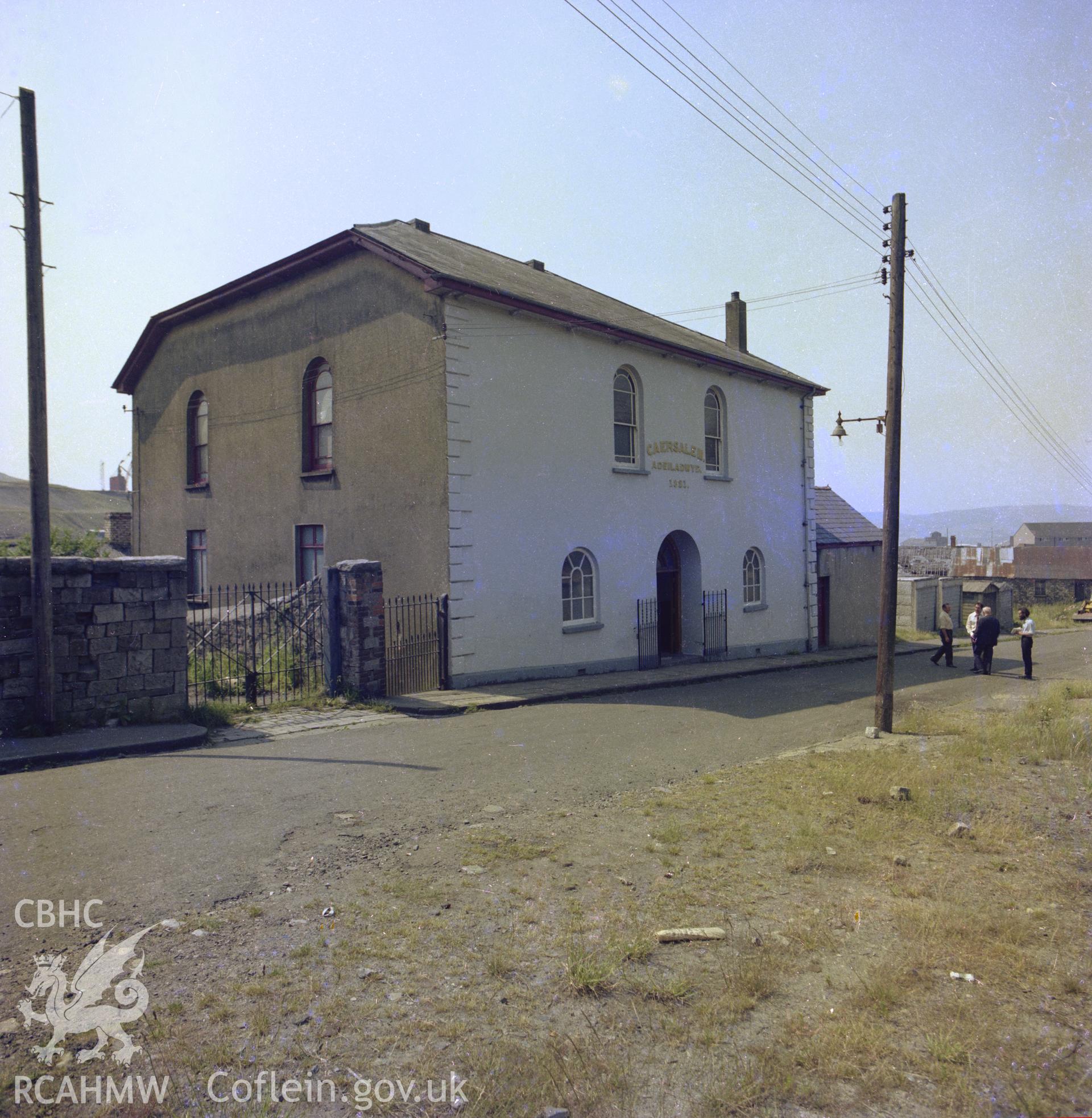 Digital copy of a colour negative showing an exterior view of Caersalem Chapel, taken by RCAHMW.