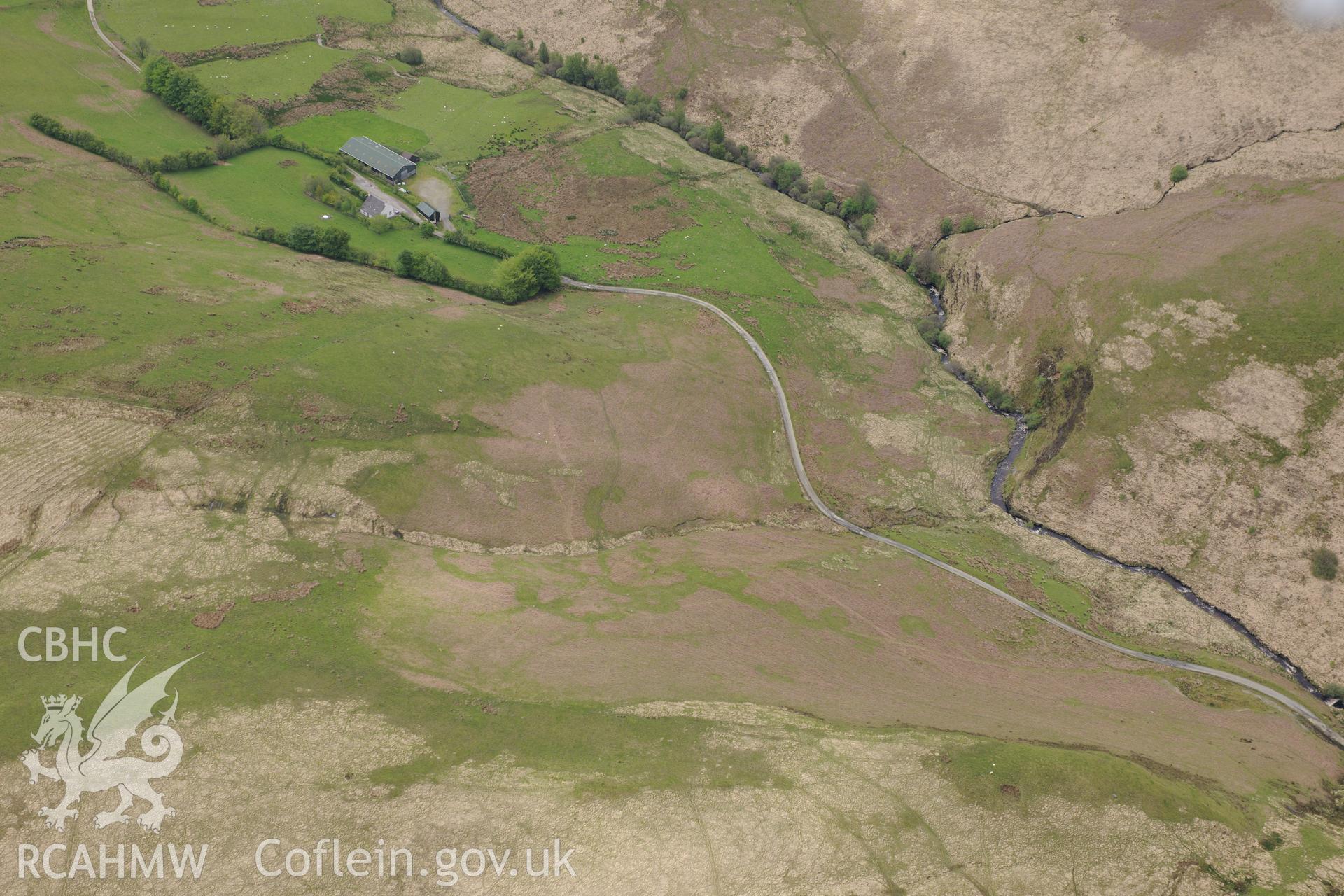 Ty'n y Cornel. Oblique aerial photograph taken during the Royal Commission's programme of archaeological aerial reconnaissance by Toby Driver on 3rd June 2015.
