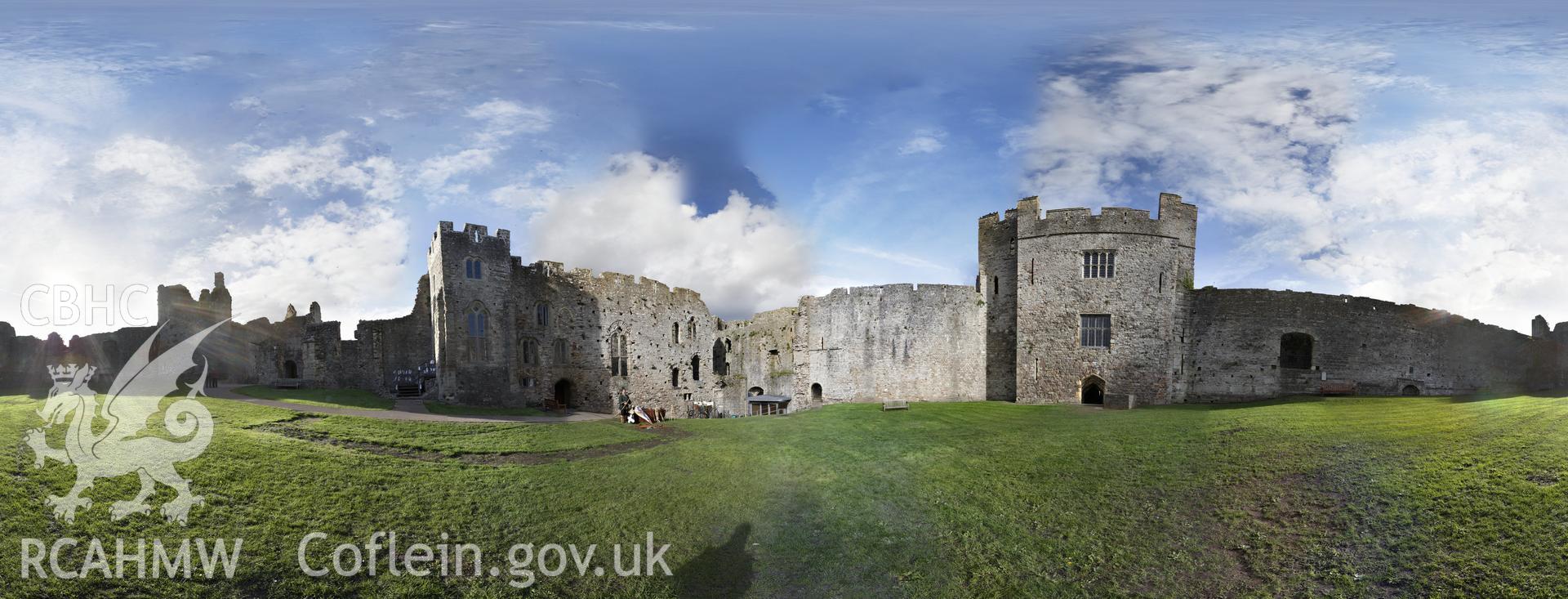 Reduced resolution tiff of stitched images from the lower bailey at Chepstow Castle, produced by Susan Fielding and Rita Singer, July 2017. Produced through European Travellers to Wales project.