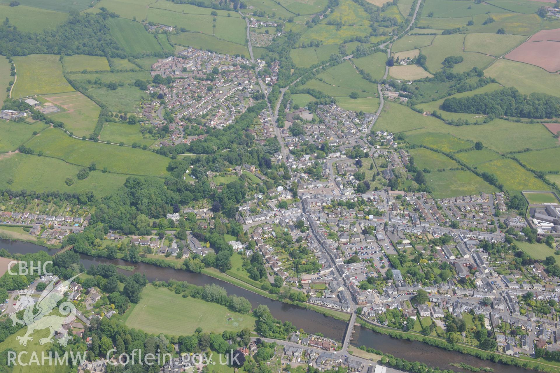Usk. Oblique aerial photograph taken during the Royal Commission's programme of archaeological aerial reconnaissance by Toby Driver on 11th June 2015.