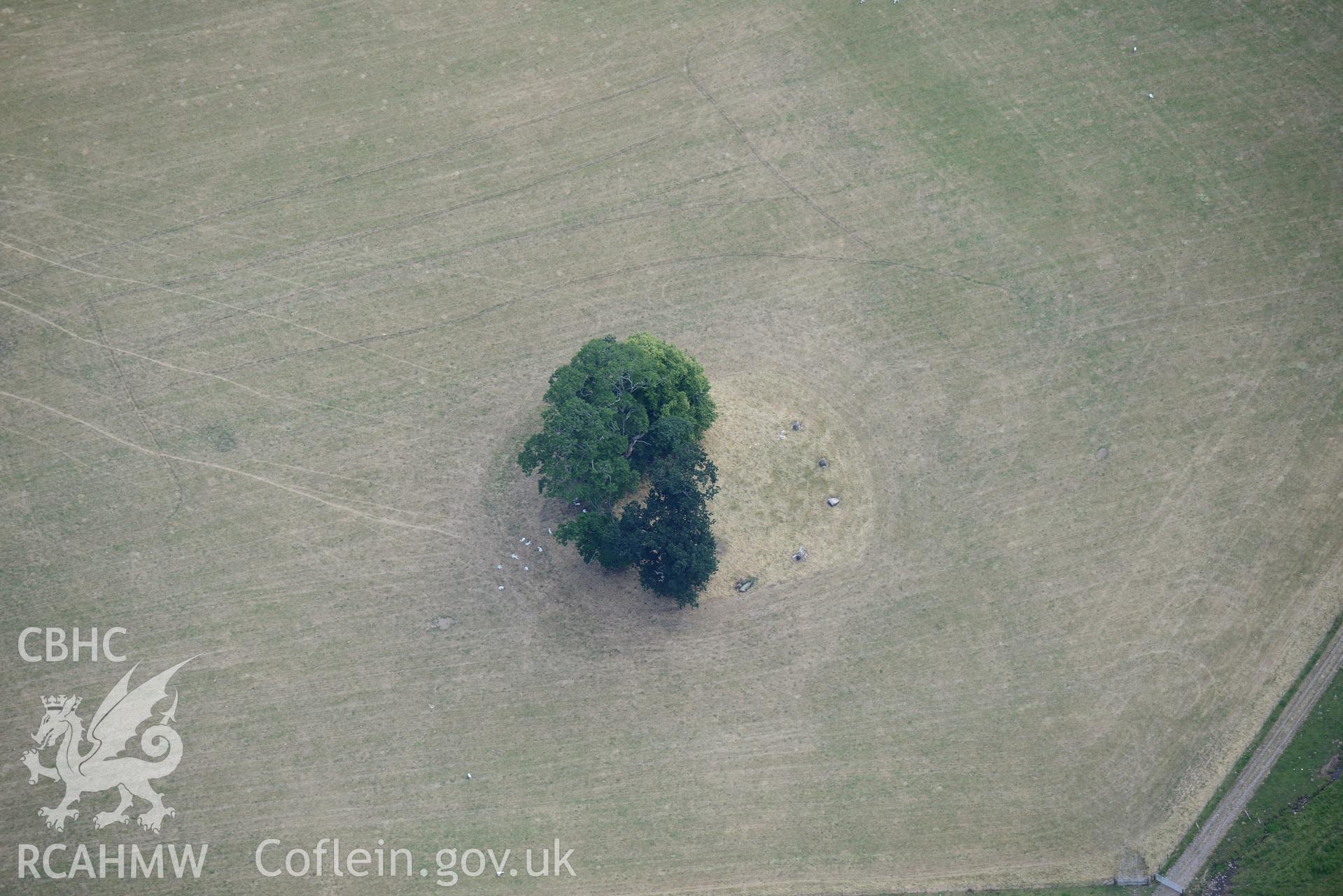 Royal Commission aerial photography of Penbedw Park stone circle taken on 19th July 2018 during the 2018 drought.