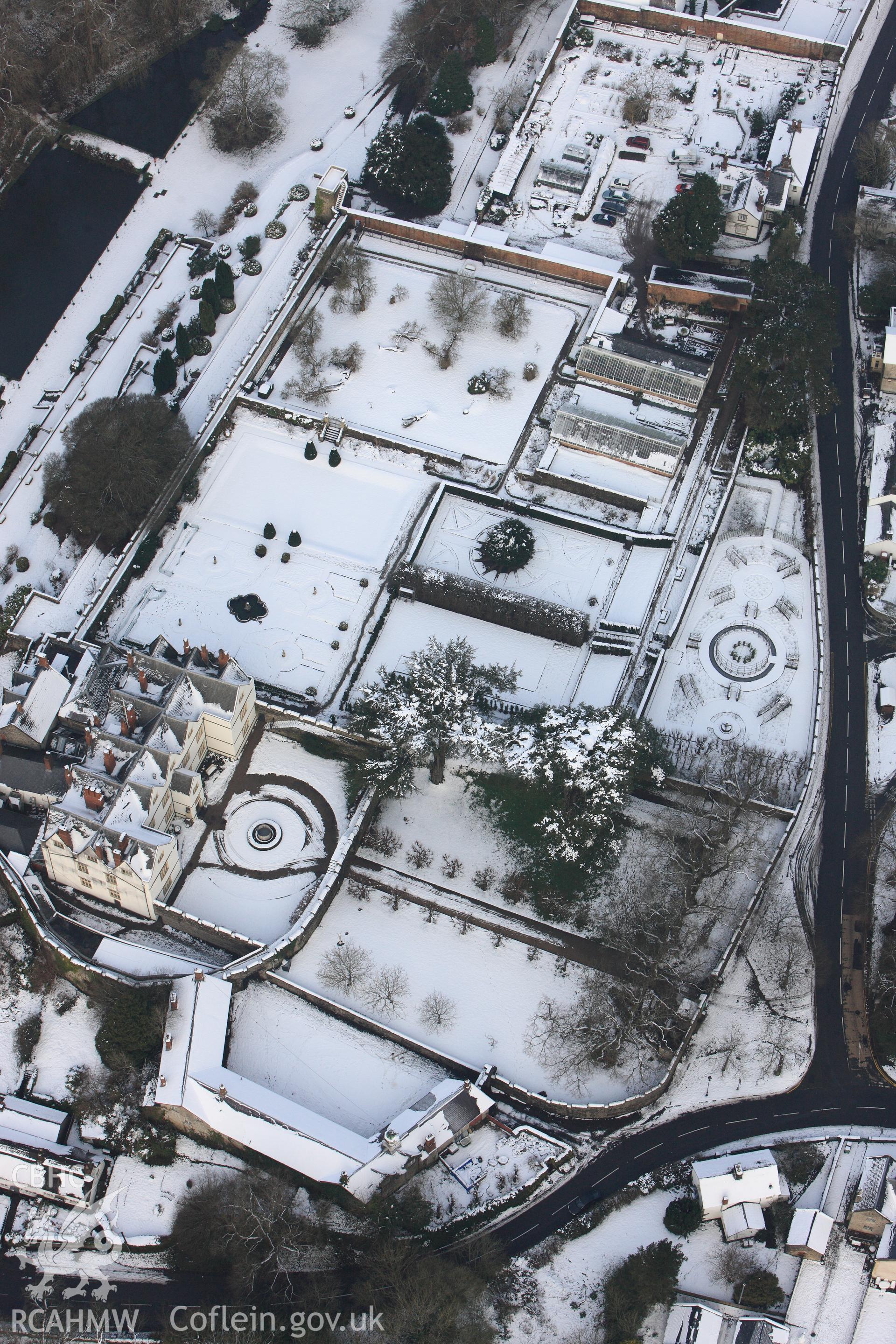 St Fagans castle and garden, at St Fagans Mueseum of Welsh Life. Oblique aerial photograph taken during the Royal Commission?s programme of archaeological aerial reconnaissance by Toby Driver on 24th January 2013.