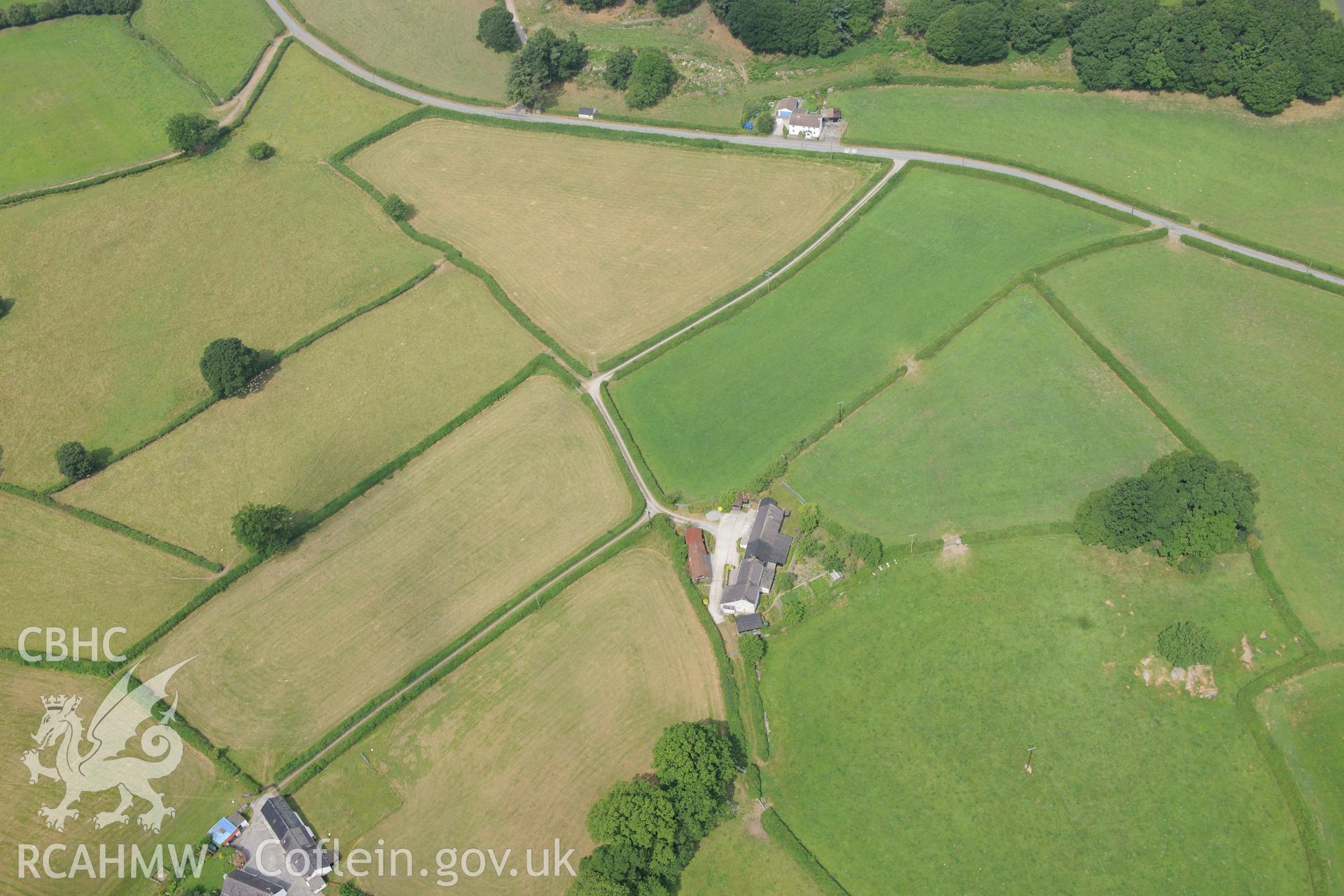 Royal Commission aerial photography of Llys Brychan Roman villa taken during drought conditions on 22nd July 2013.