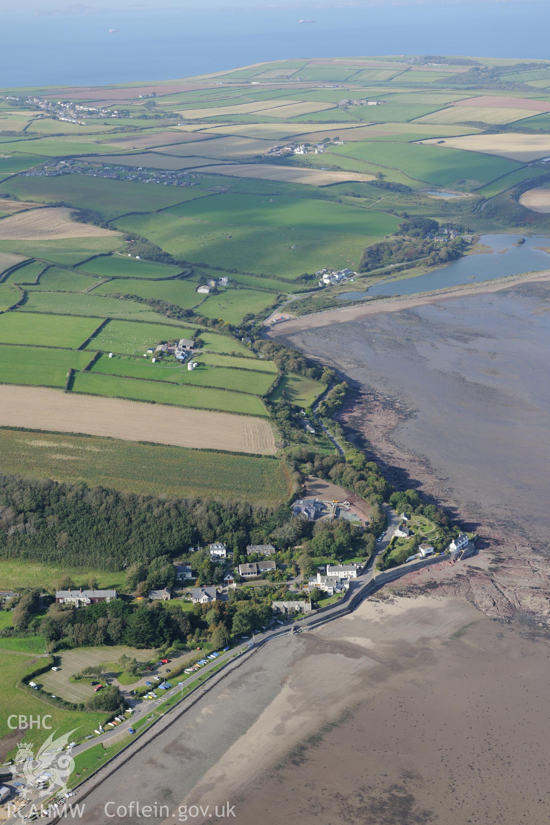 The village of Dale on the Pembrokeshire coast, west of Milford Haven. Oblique aerial photograph taken during Royal Commission's programme of archaeological aerial reconnaissance by Toby Driver on 30th September 2015.