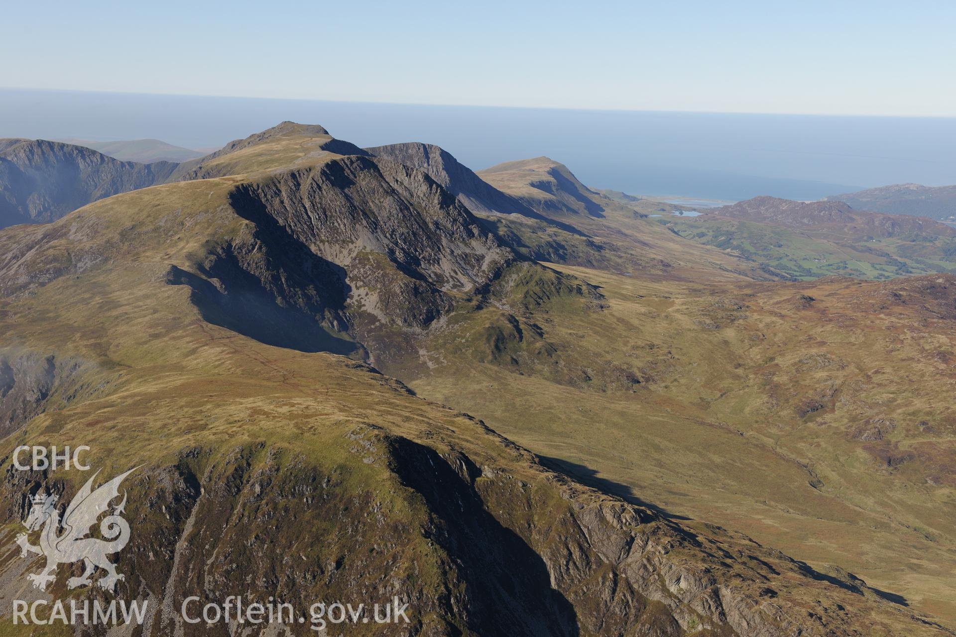 Cadair Idris from the north east. Oblique aerial photograph taken during the Royal Commission's programme of archaeological aerial reconnaissance by Toby Driver on 2nd October 2015.