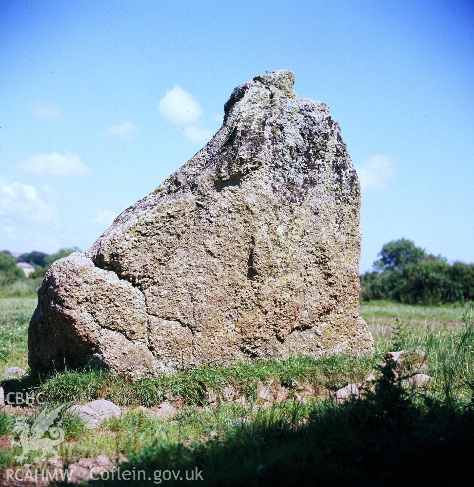 Digital copy of a colour negative showing Knelston Bronze Age Standing Stone.