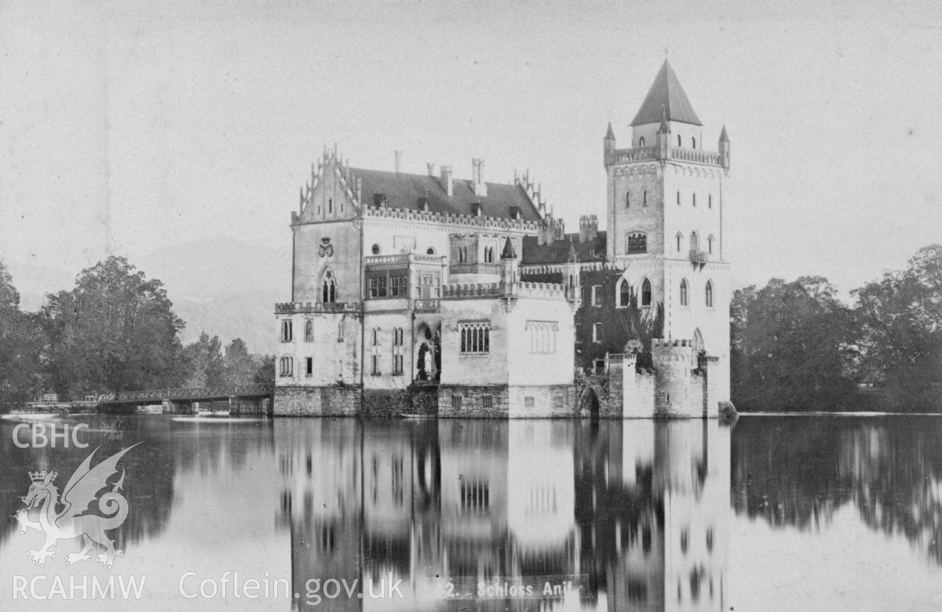 Digital copy of a black and white photograph showing Schloss Anif near Salzburg, August 1902.