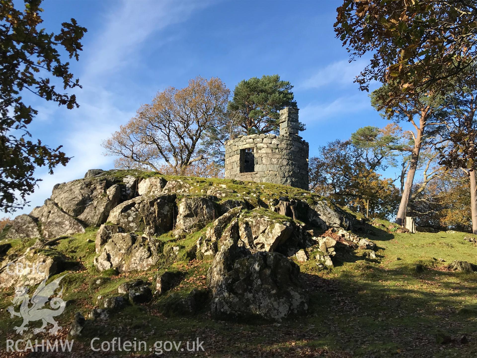 Digital colour photograph showing the summerhouse at Garthmaelan, Dolgellau, taken by Paul Davis on 12th November 2019.