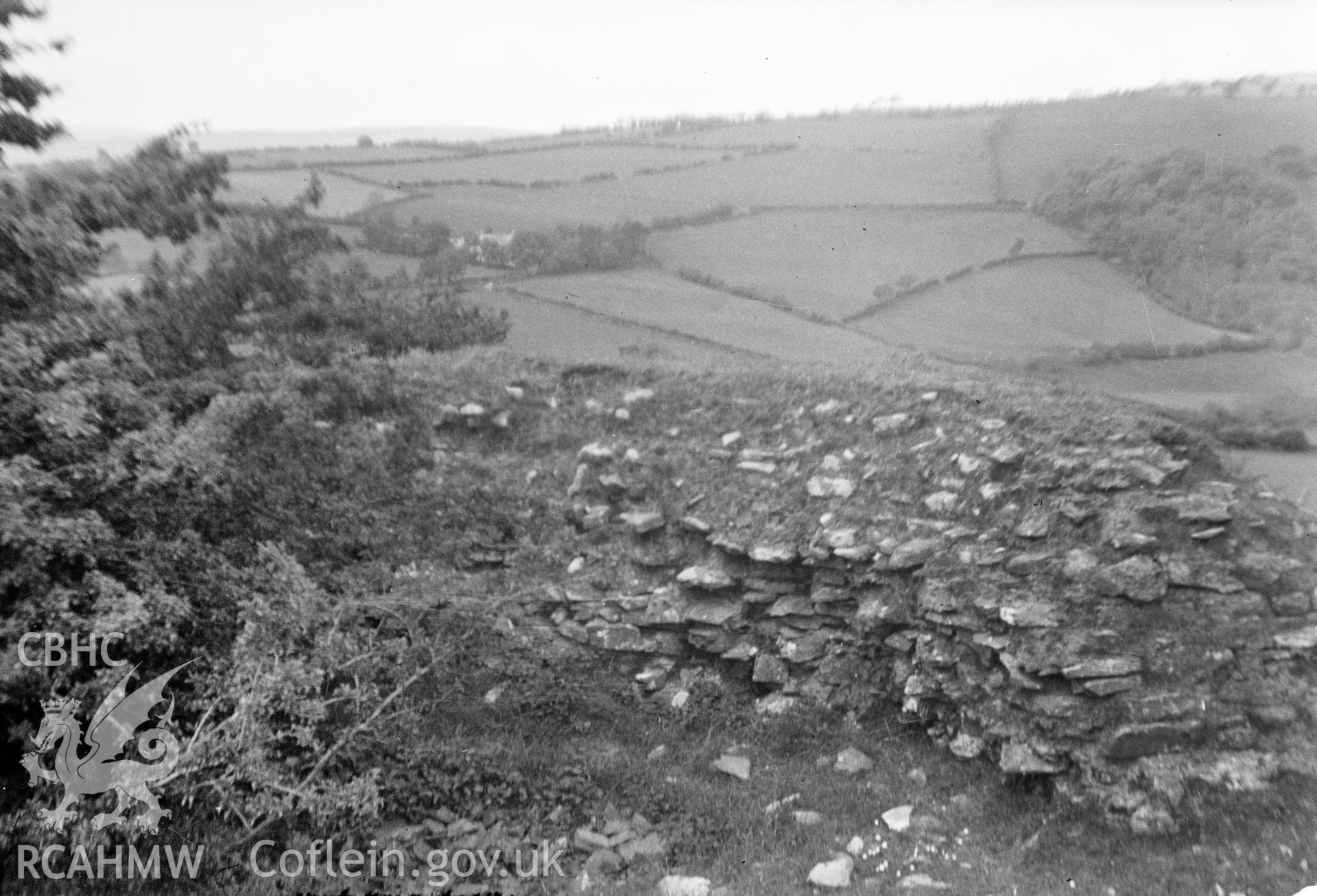 Digital copy of a nitrate negative showing Cwm Camlais Castle.