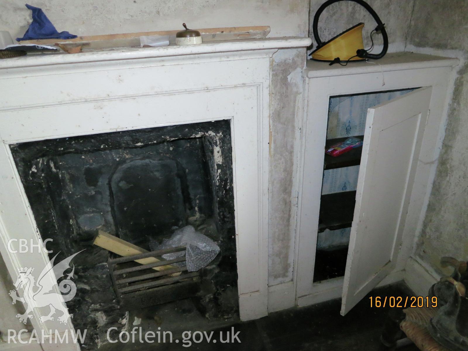 Interior cupboard of bedroom 2 in the house at Pencerrig Pellaf, Ffordd Uchaf, Harlech. Photographed by Kimberley Urch as part of photographic survey for planning application (ref. no. NP5/61/LB446A Snowdonia National Park Authority).