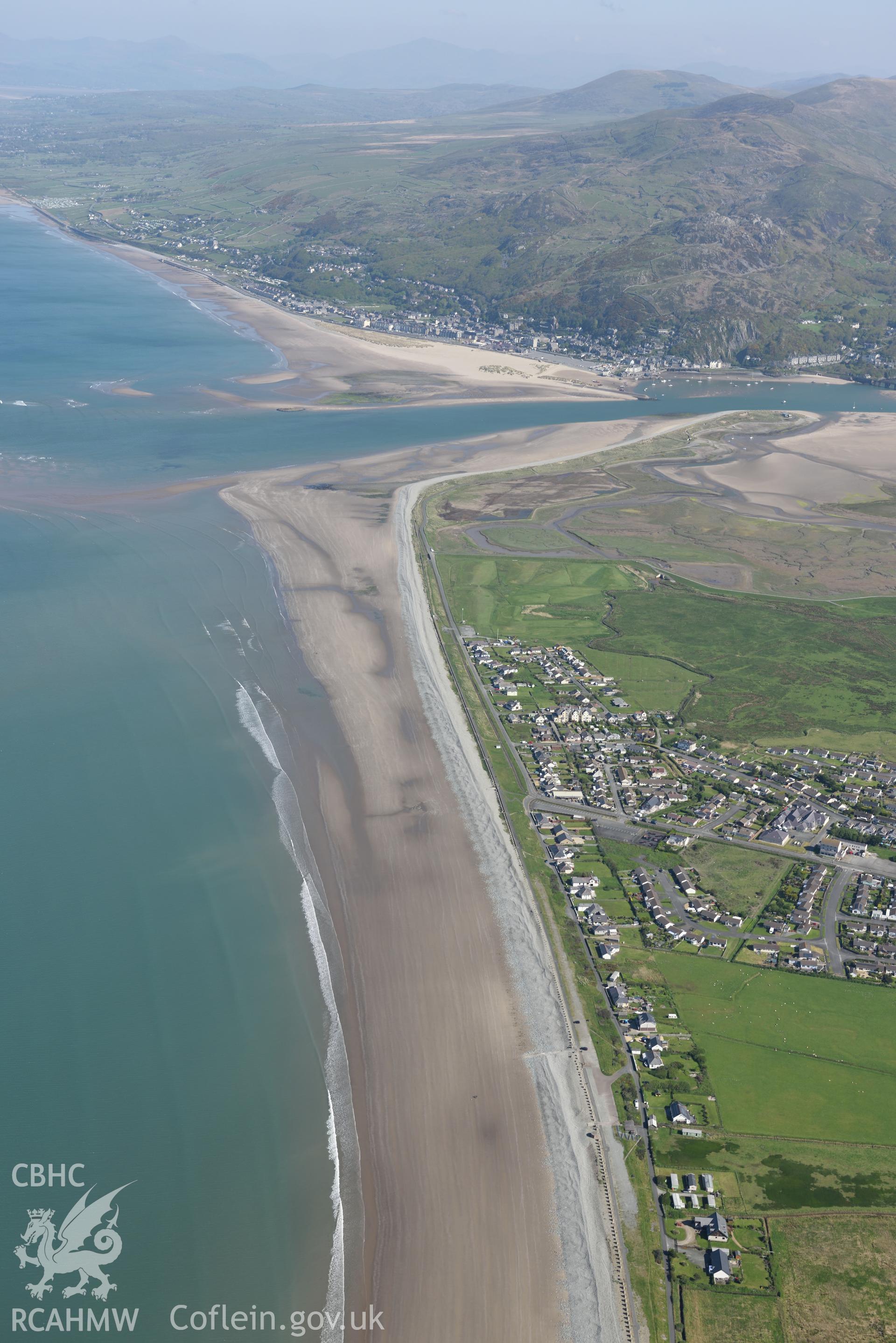 Aerial photography of Fairbourne taken on 3rd May 2017.  Baseline aerial reconnaissance survey for the CHERISH Project. ? Crown: CHERISH PROJECT 2017. Produced with EU funds through the Ireland Wales Co-operation Programme 2014-2020. All material made freely available through the Open Government Licence.