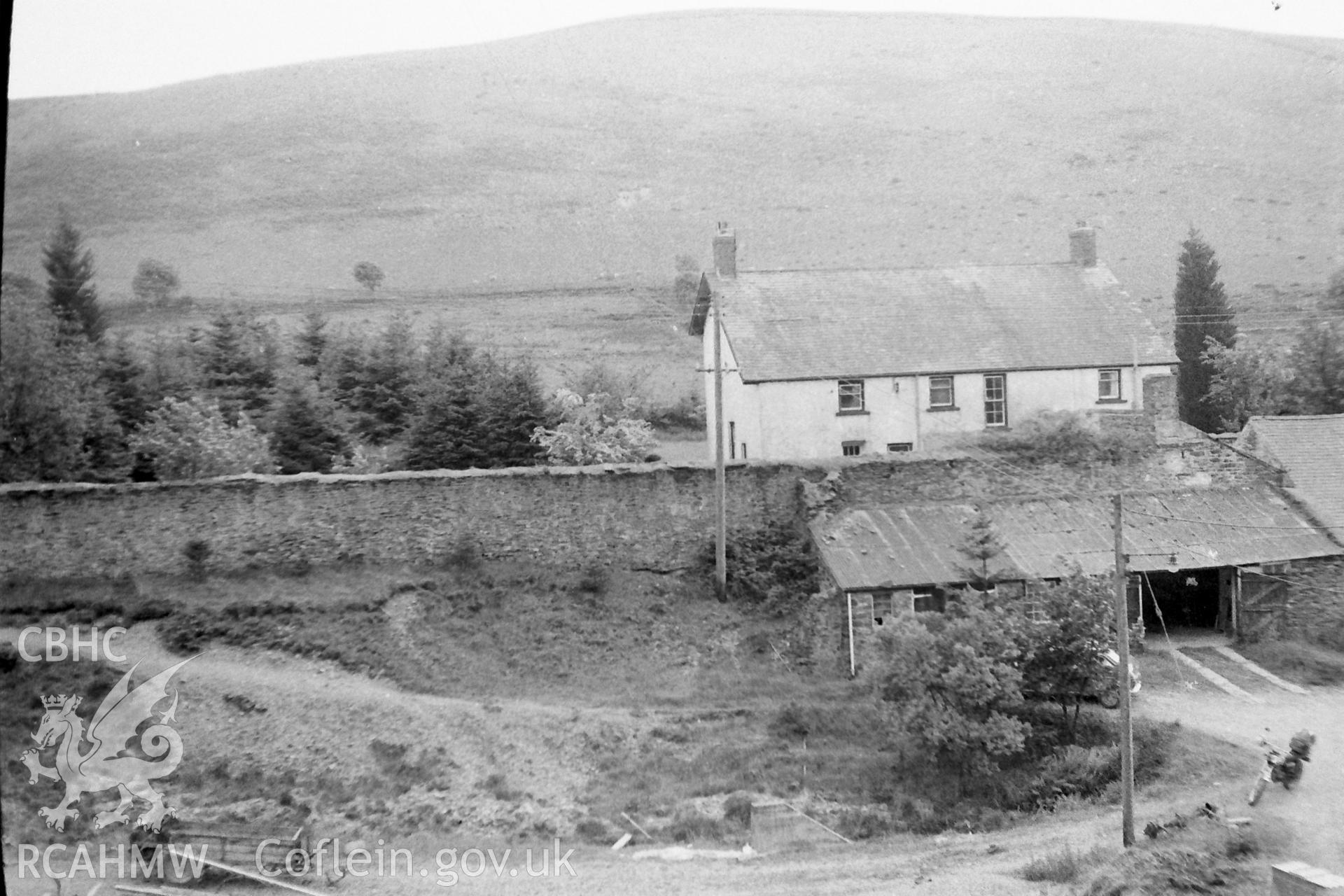 Digitised black and white photograph showing front elevation of 'the Captain's house at Cwmsymlog,' Aberystwyth. Photographed by Martin Davies as part of his Bachelor of Architecture at the University of Nottingham in 1979.