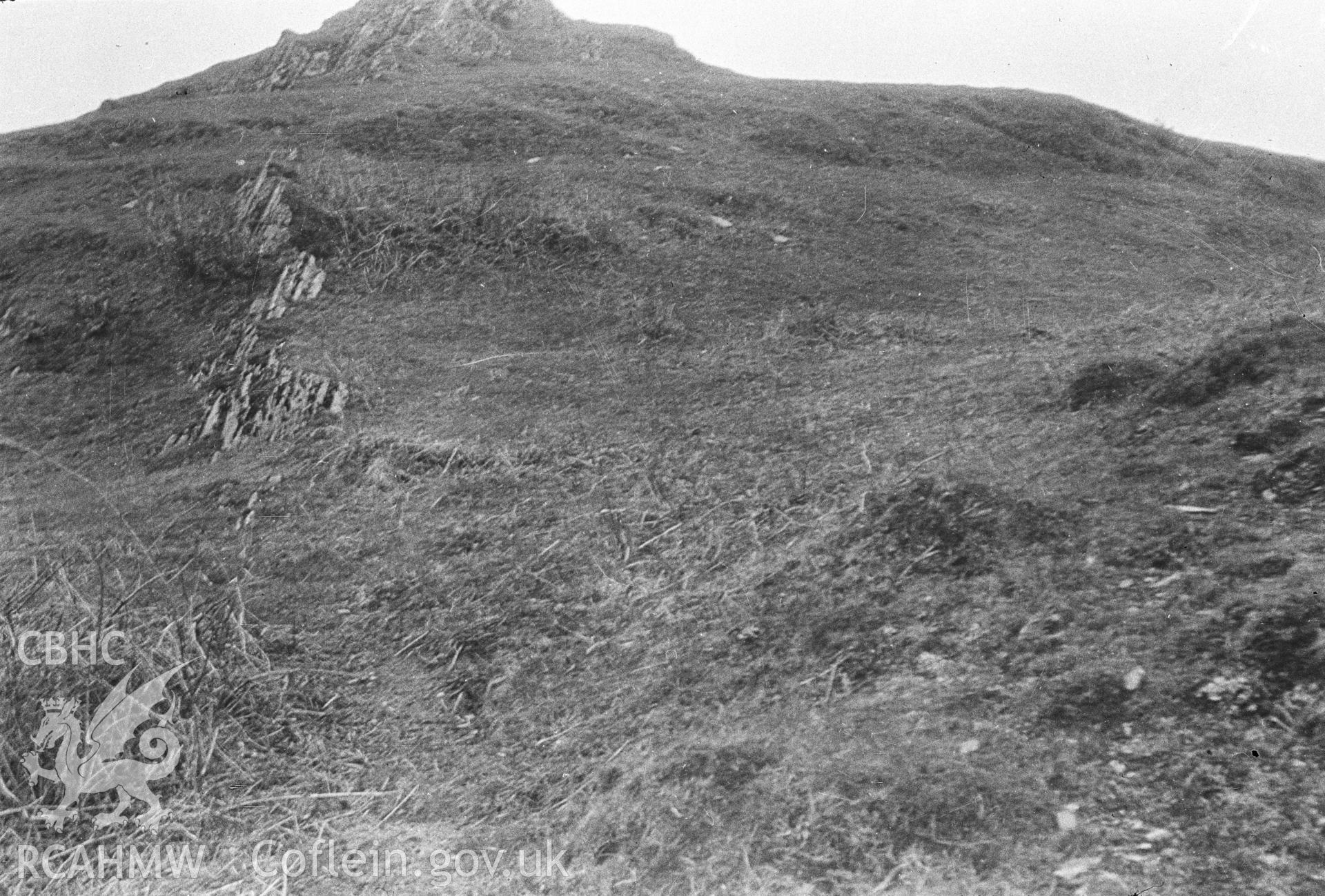 Digital copy of a nitrate negative showing view of Castell Grogwynion.