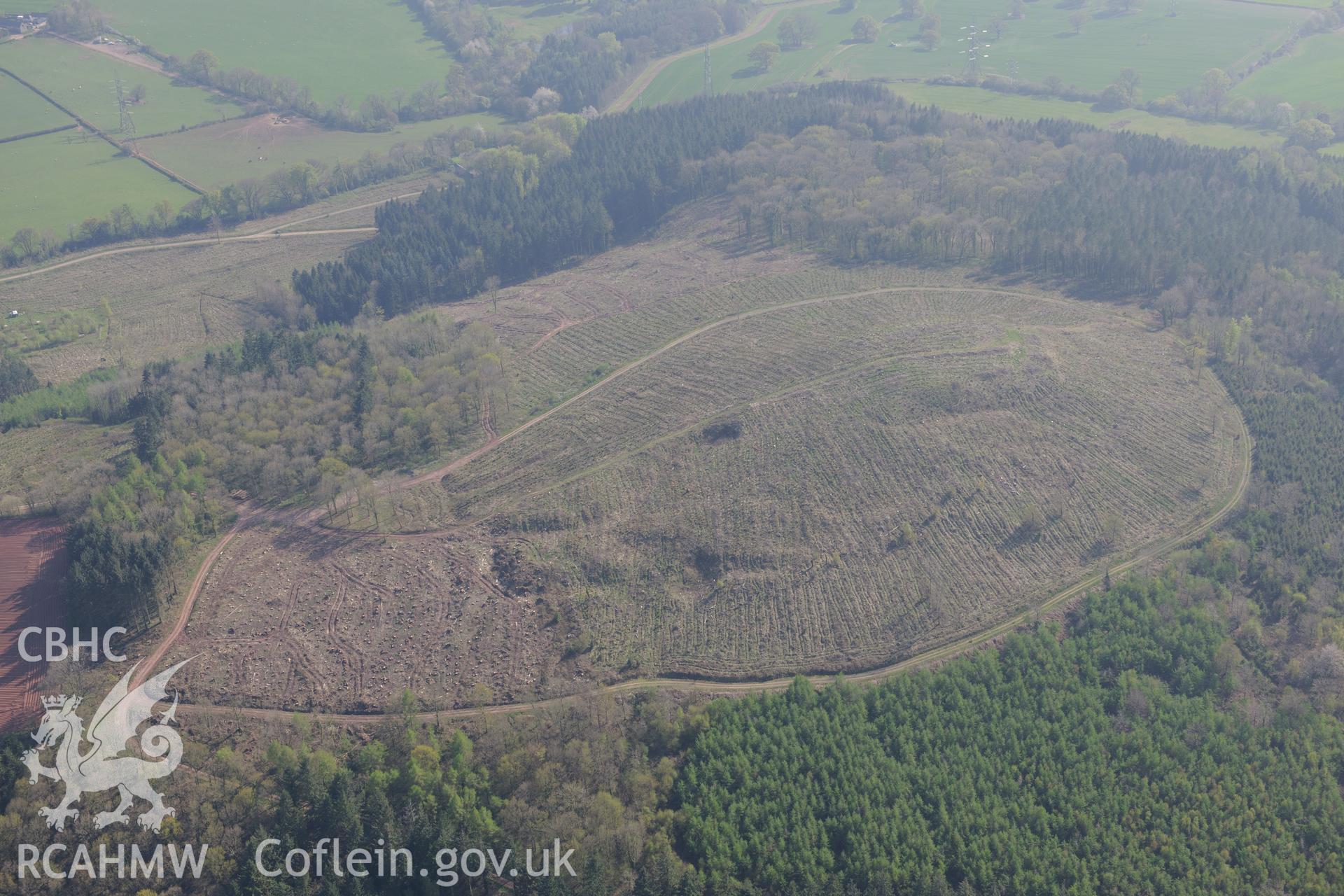 Ysgyryd Fach Defended Enclosure. Oblique aerial photograph taken during the Royal Commission's programme of archaeological aerial reconnaissance by Toby Driver on 21st April 2015