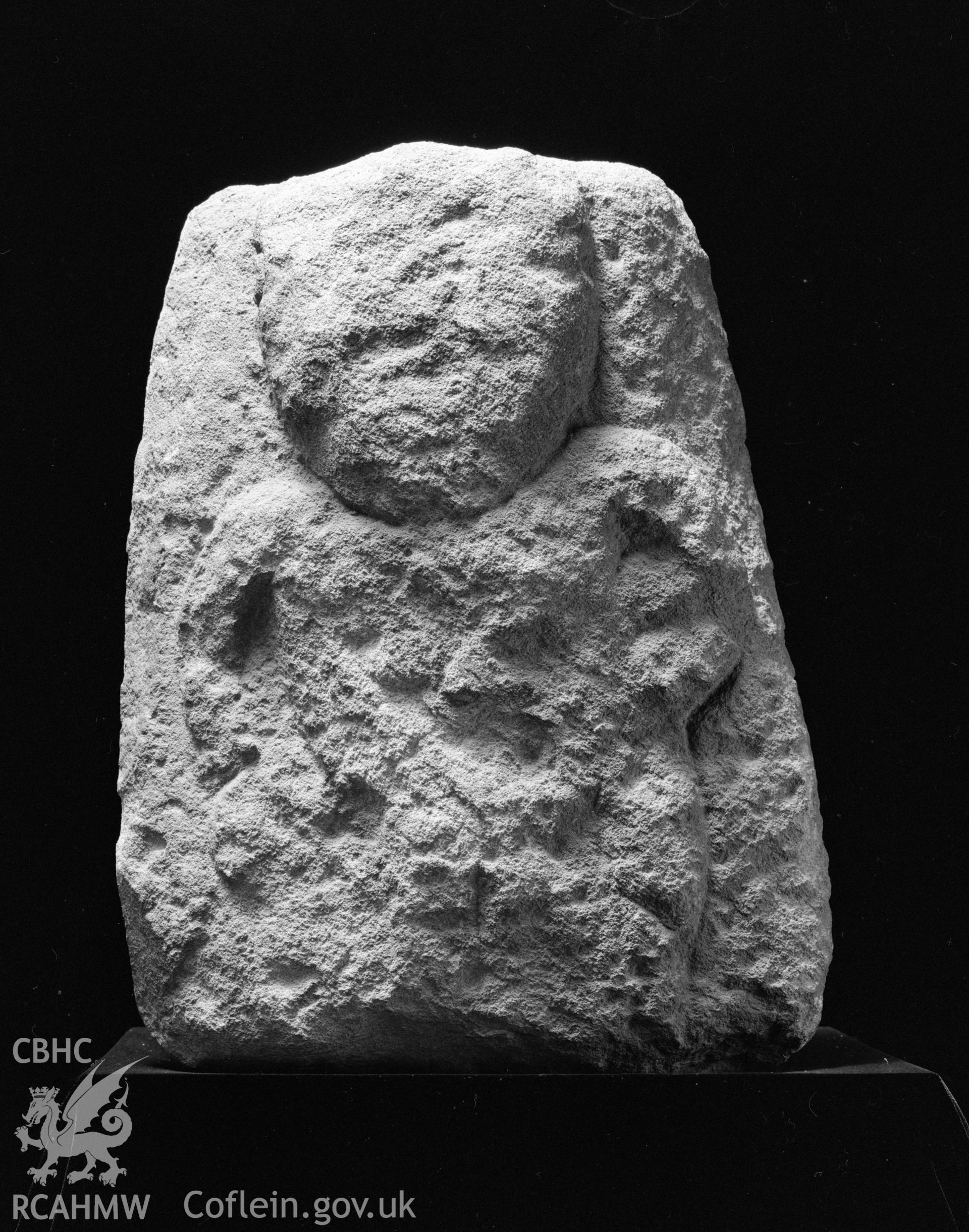 Digital copy of a the carved figure of 'sheela-na-gig', previously thought to be of St Non, from Neuadd.