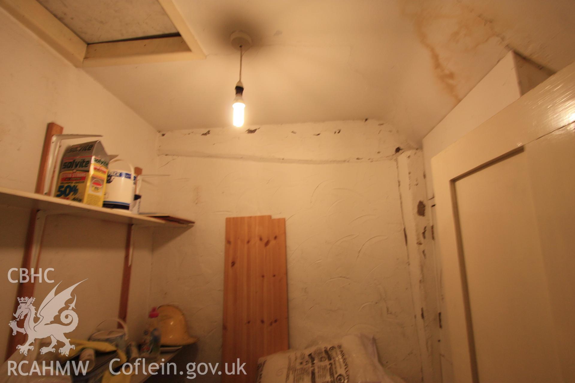 Colour photograph showing interior of cupboard at Porth-y-Dwr, 67 Clwyd Street, Ruthin. Photographed during survey conducted by Geoff Ward on 10th June 2013.