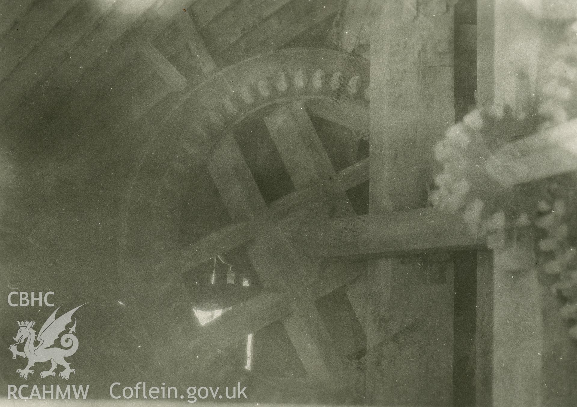 Digital copy of a photo from the Rex Wailes Collection showing a view of machinery in Amlwch Windmill.