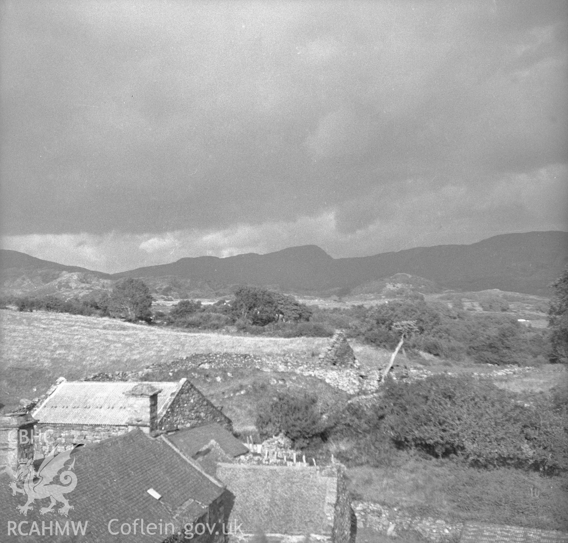 Digital copy of an undated nitrate negative showing landscape view of Coed Mawr, Merioneth.