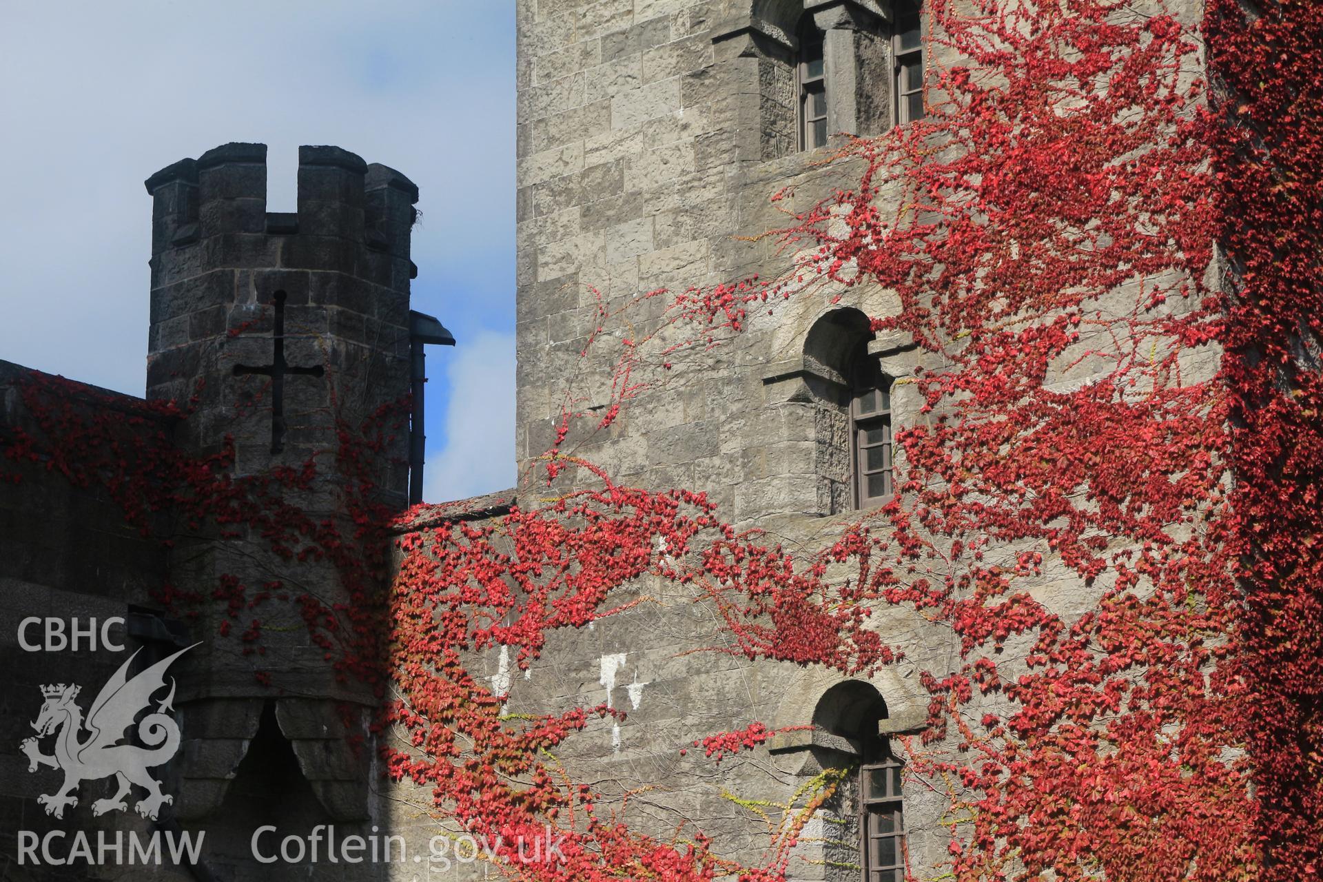 Photographic survey of Penrhyn Castle, Bangor. East front, detail of tower.