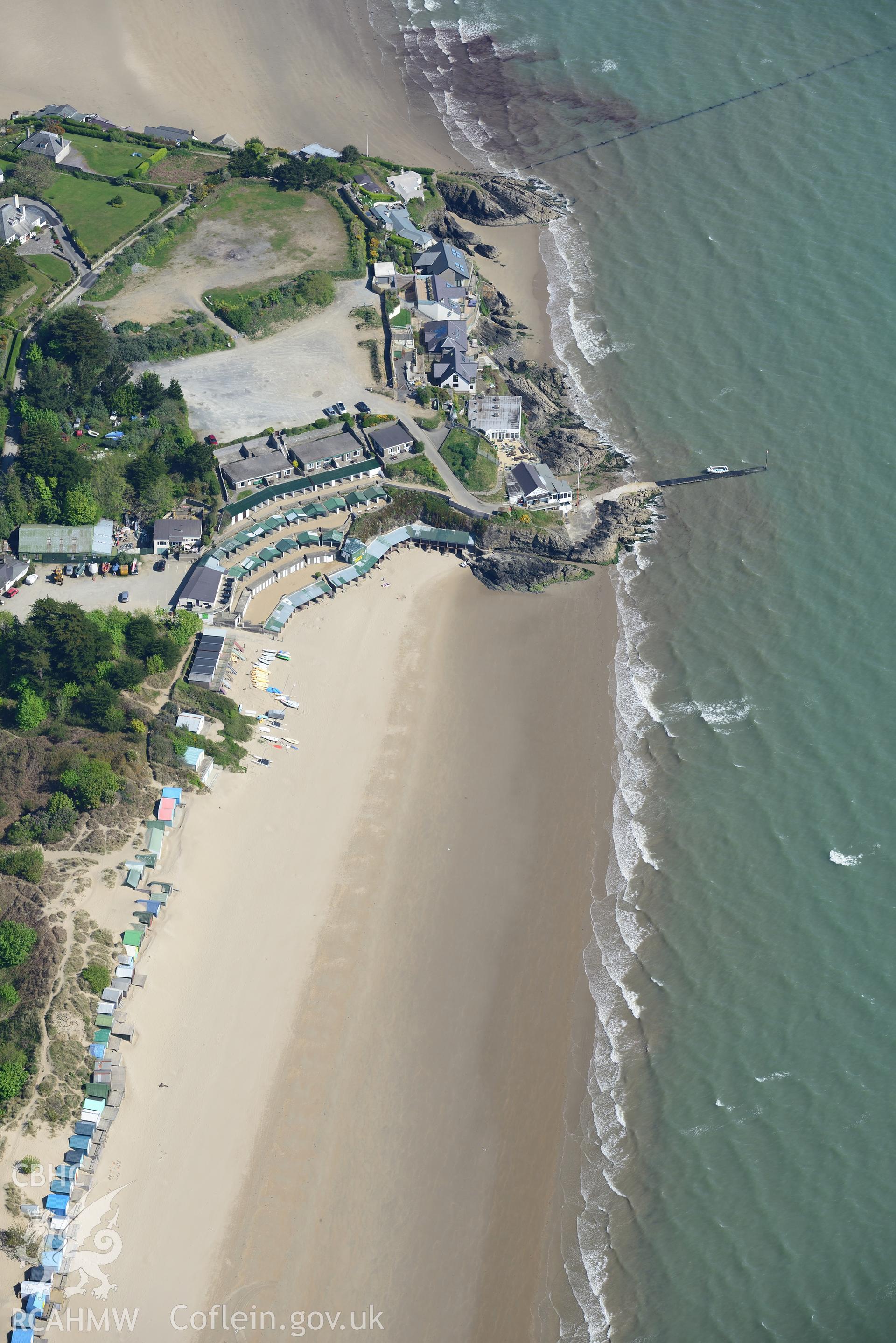 Aerial photography of Abersoch taken on 3rd May 2017.  Baseline aerial reconnaissance survey for the CHERISH Project. ? Crown: CHERISH PROJECT 2017. Produced with EU funds through the Ireland Wales Co-operation Programme 2014-2020. All material made free