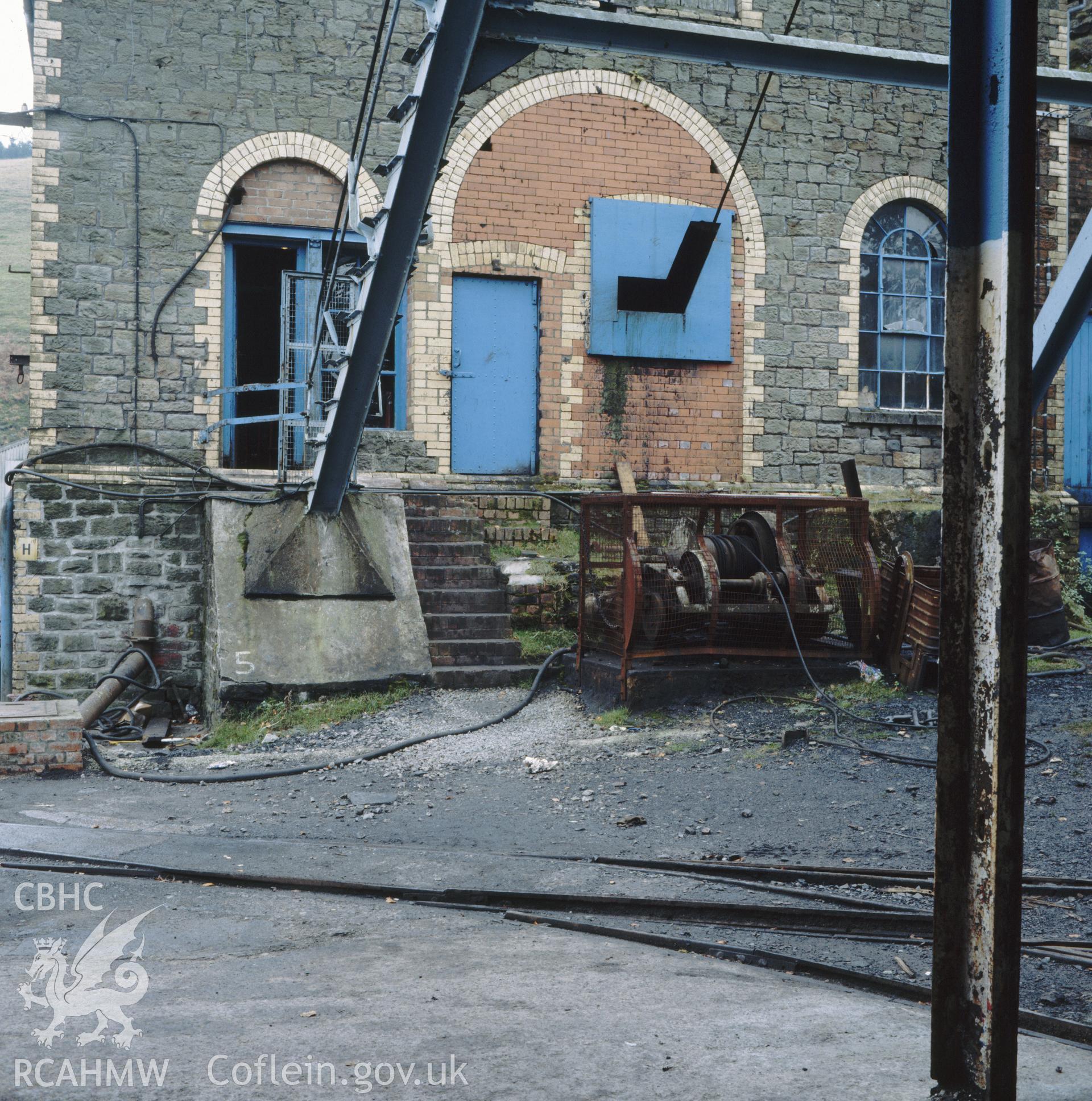 Digital copy of an acetate negative showing surface building at Blaenserchan Colliery from the John Cornwell Collection.