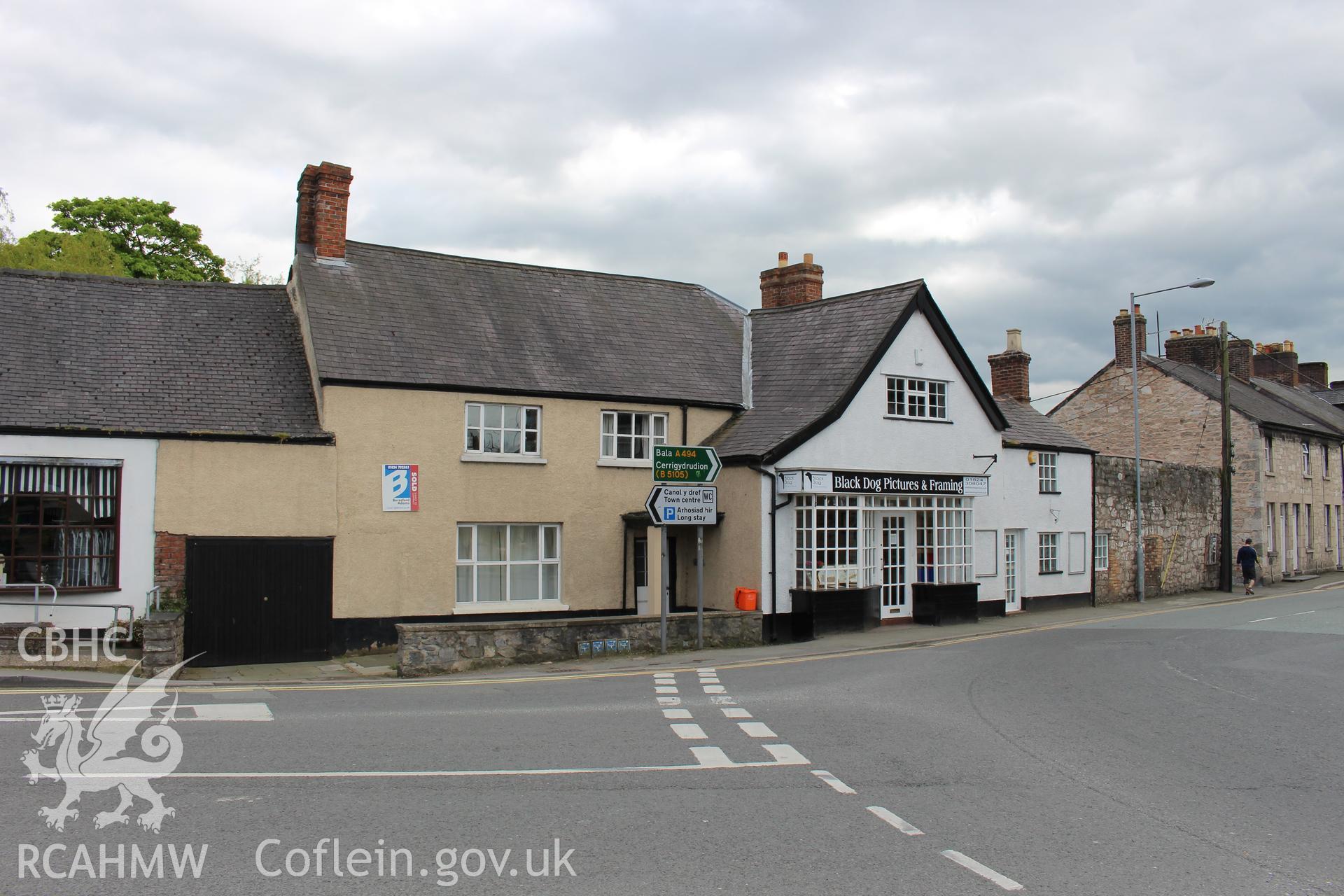 Colour photograph showing exterior view of 3, 5 and 7 Mwrog Street, Ruthin. Photographed during survey conducted by Geoff Ward on 14th May 2014.