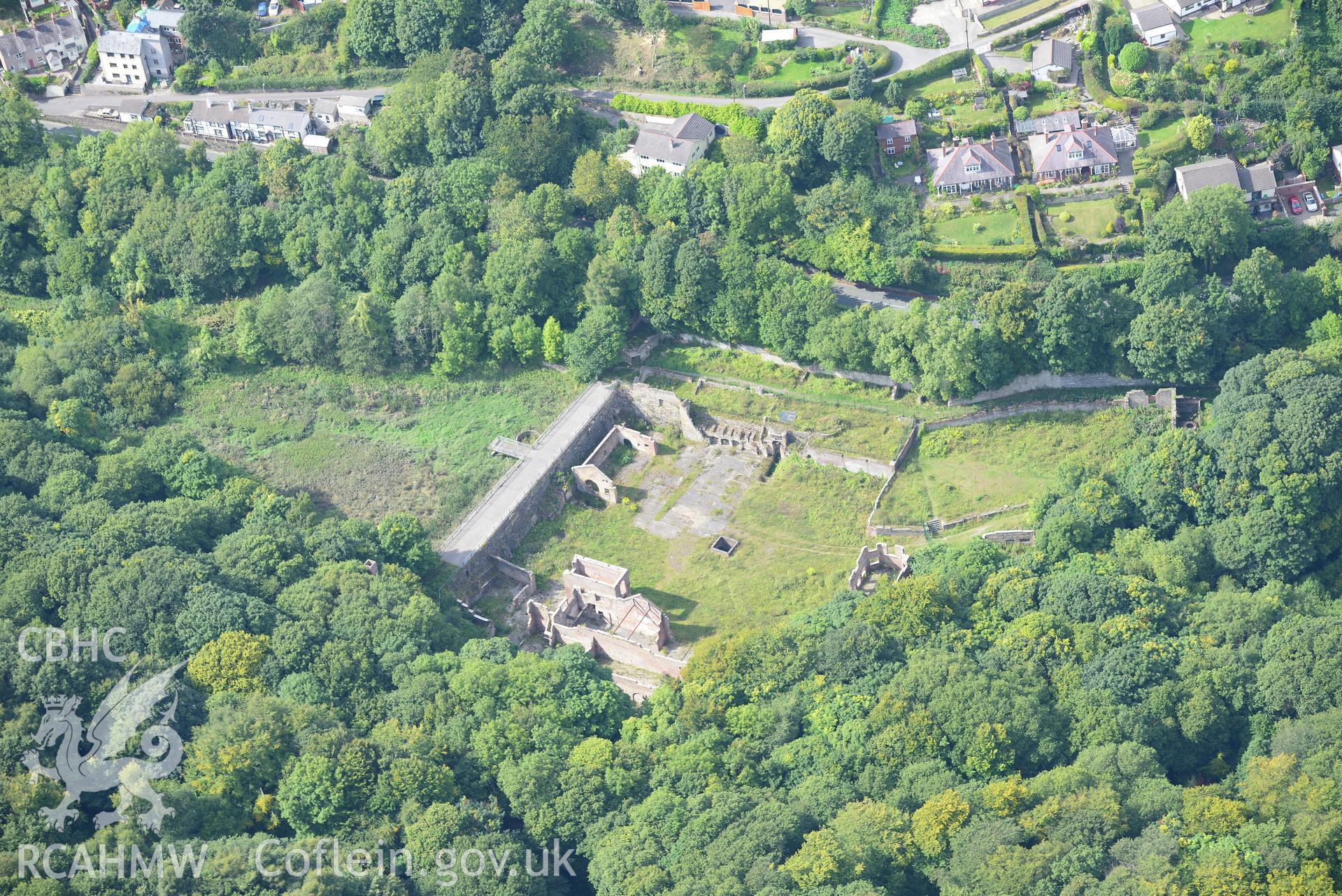 Greenfield Mills, Greenfield Valley Heritage Park, Holywell. Oblique aerial photograph taken during the Royal Commission's programme of archaeological aerial reconnaissance by Toby Driver on 11th September 2015.