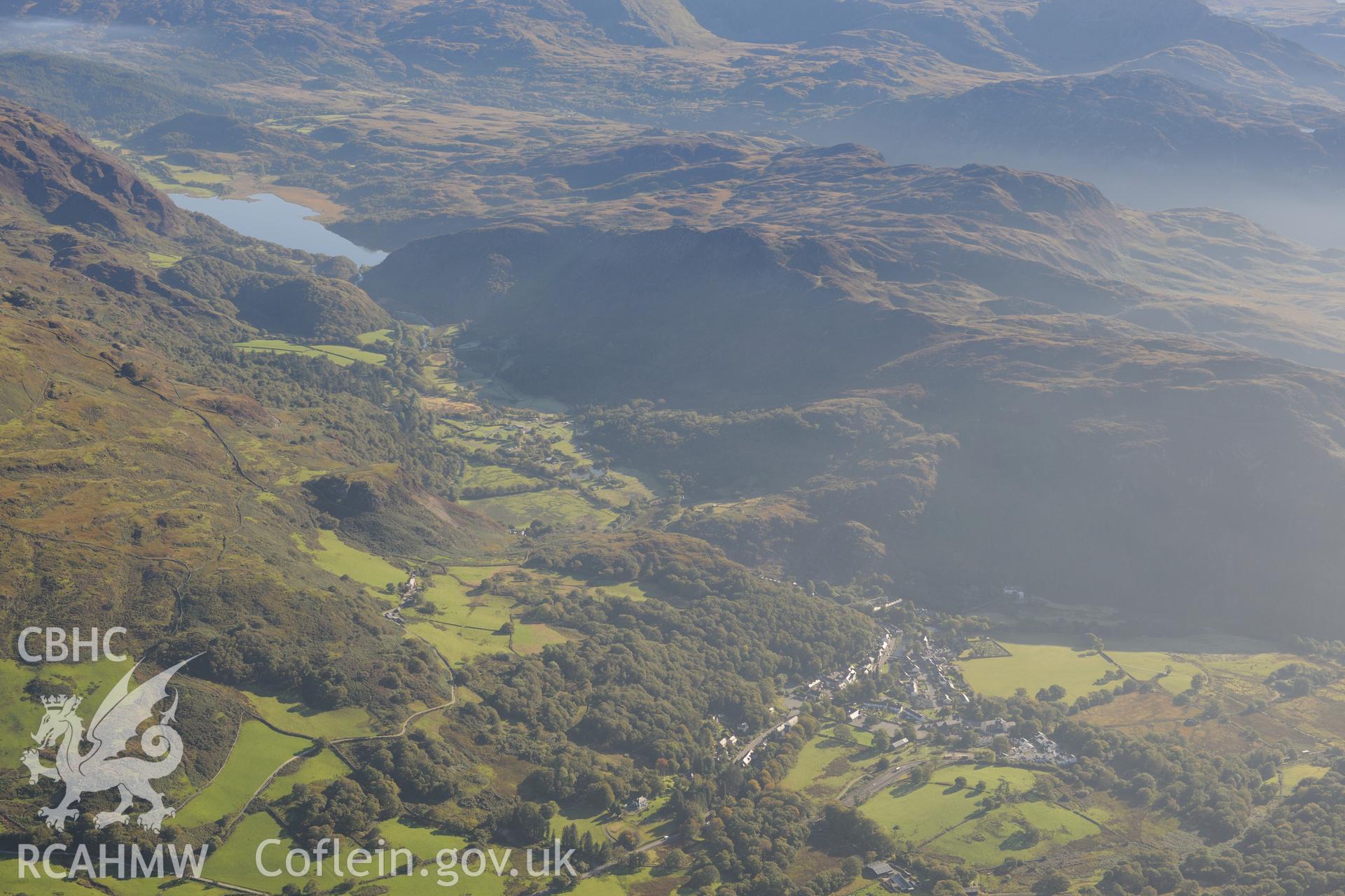 Beddgelert. Oblique aerial photograph taken during the Royal Commission's programme of archaeological aerial reconnaissance by Toby Driver on 2nd October 2015.