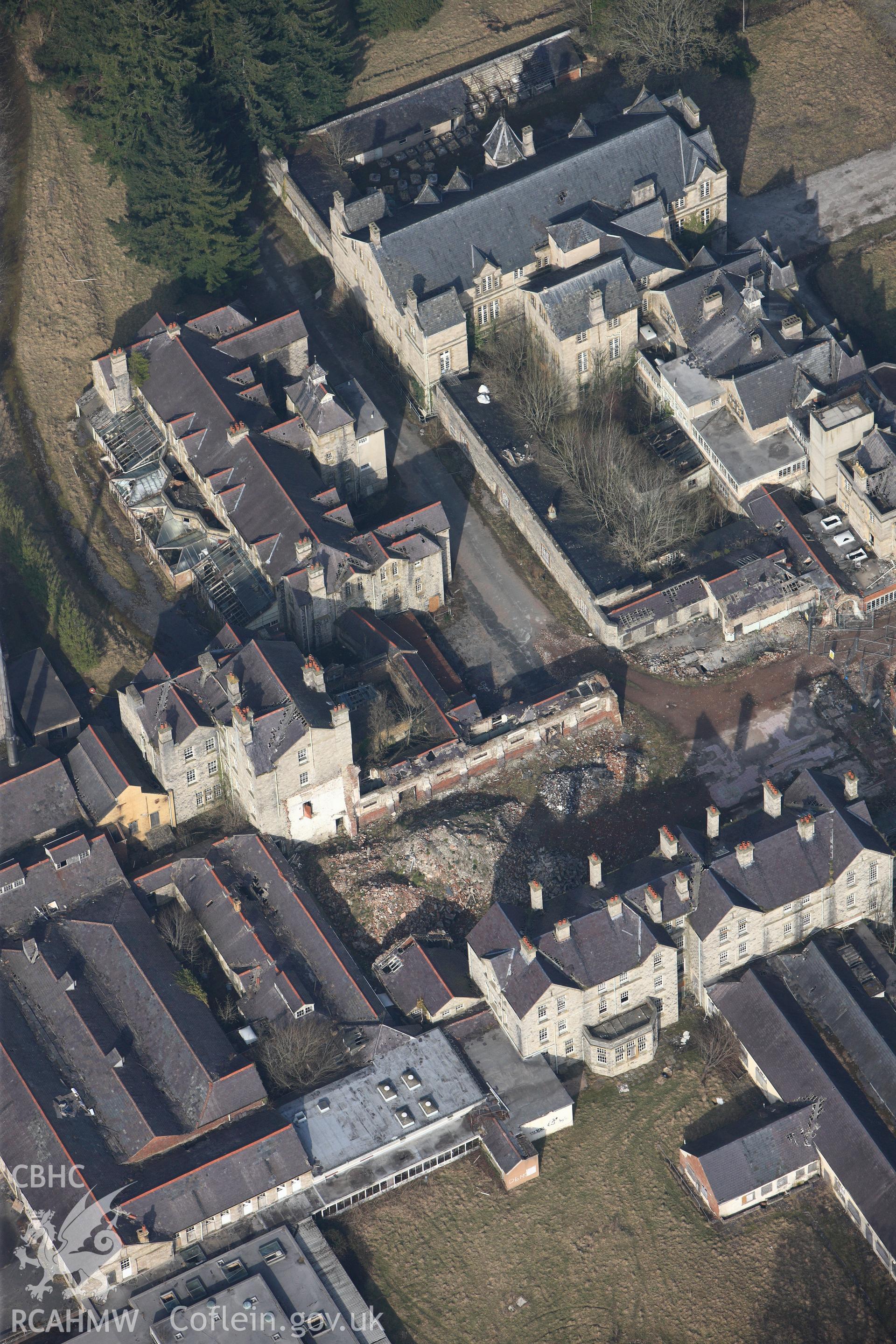 The North Wales Counties Hospital, Denbigh. Oblique aerial photograph taken during the Royal Commission?s programme of archaeological aerial reconnaissance by Toby Driver on 28th February 2013.