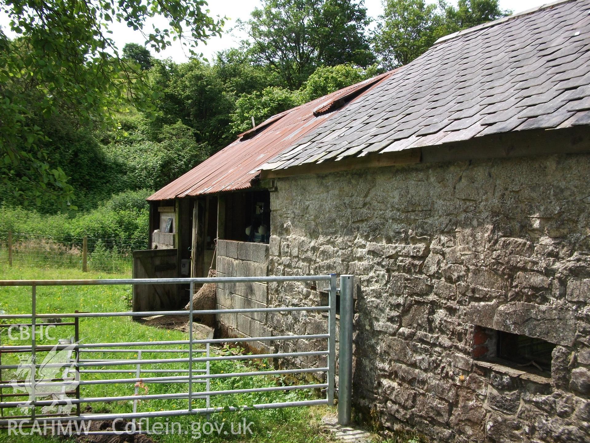 Photograph showing rear of building adjacent to the cottage at Pant-y-Castell, Maesybont. Photographed by Mark Waghorn to meet a condition attached to planning application.